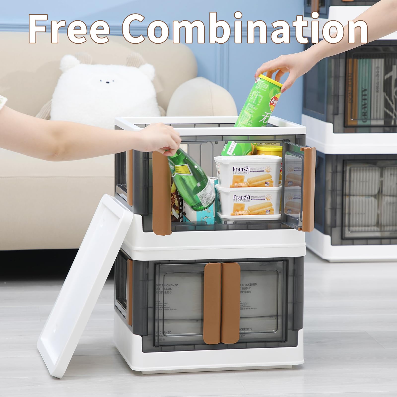 HAIXIN 72L Collapsible Storage Bins | Stackable 4-Door Plastic Organiser