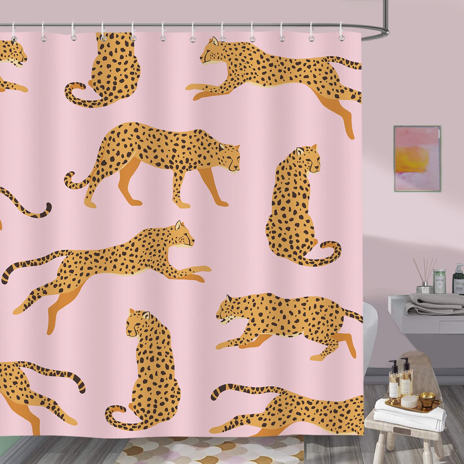 Bonhause Pink Leopard Shower Curtain | 180x180cm Waterproof Polyester