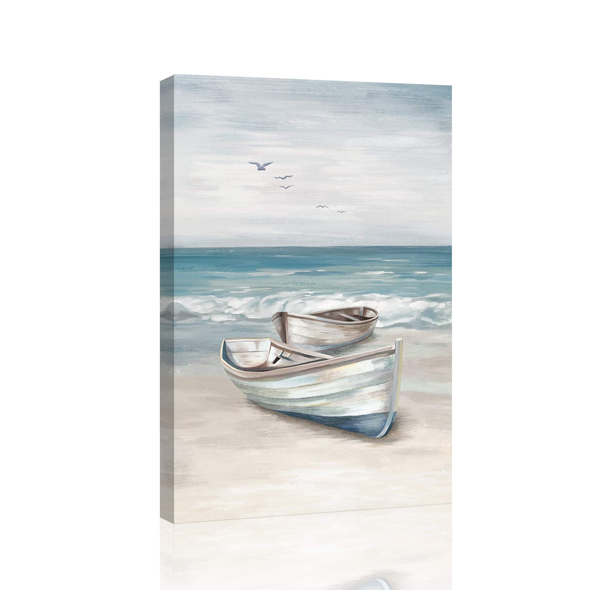 SUMGAR Ocean Wall Art – Blue Coastal Beach Canvas Painting, 16x24 Framed