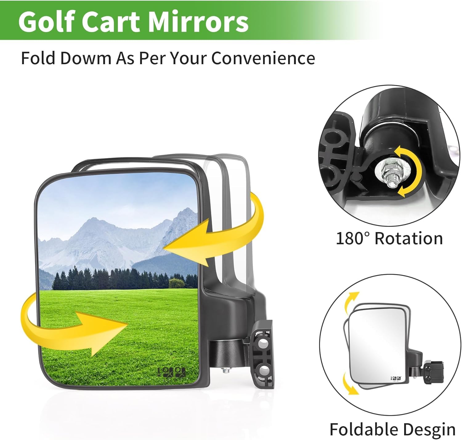 10L0L Golf Cart Mirror Set | No-Drill Foldable Side & Rear View Mirrors