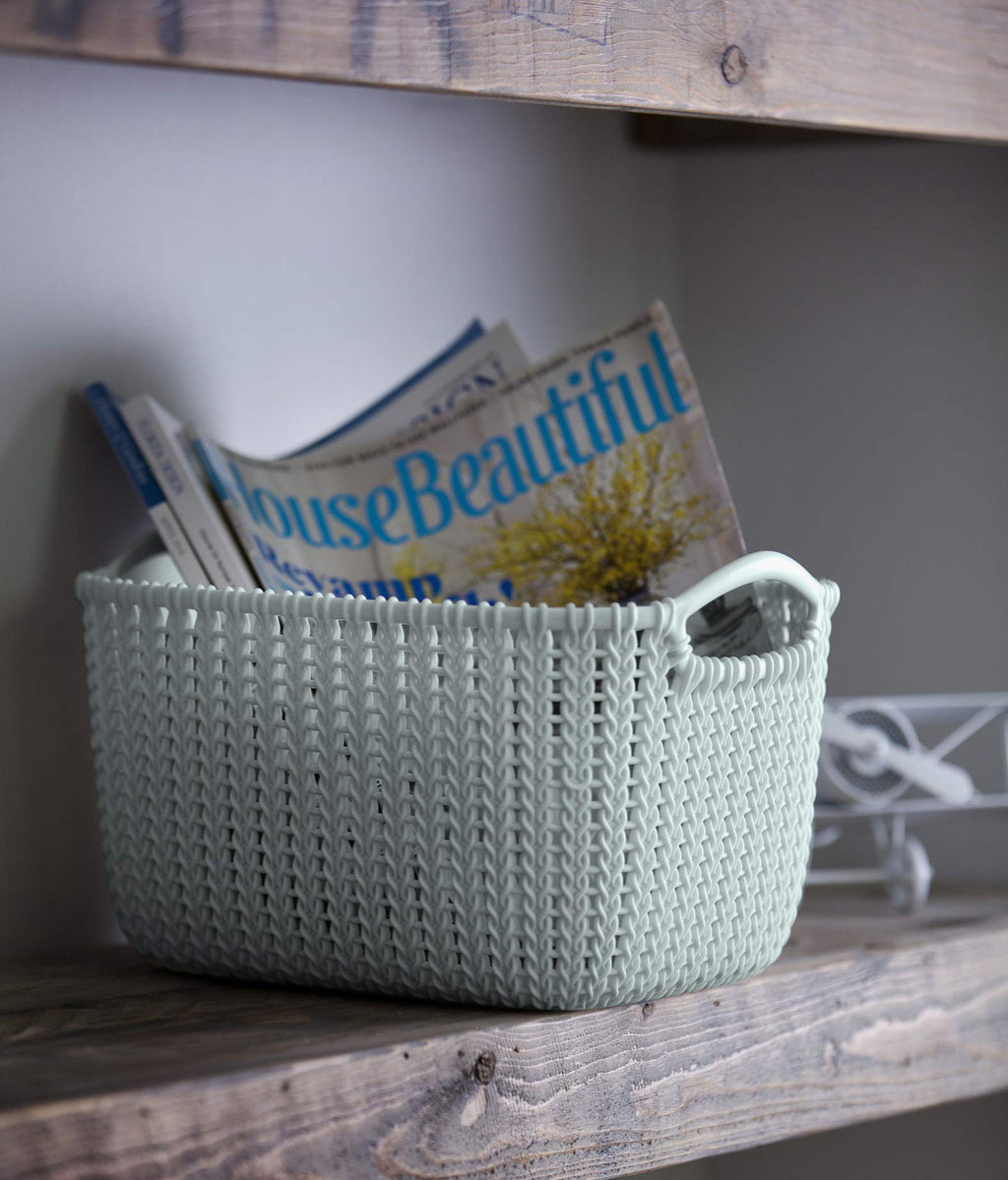 Curver Knit Medium Storage Basket, Stylish Knit Design & Comfortable Handles, 8 Litres, Misty Blue