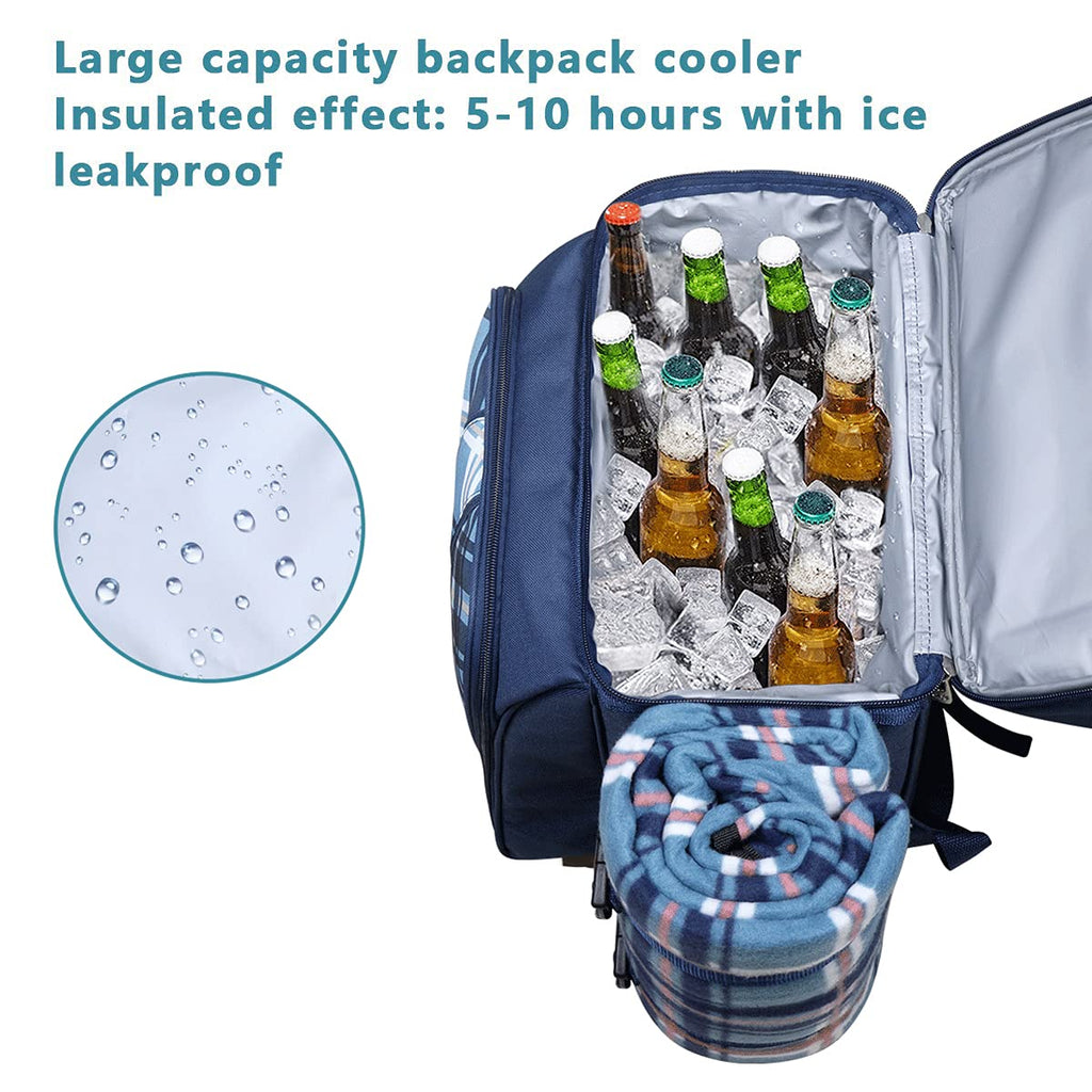 Hap Tim 4-Person Picnic Backpack | Insulated Cooler & Fleece Blanket