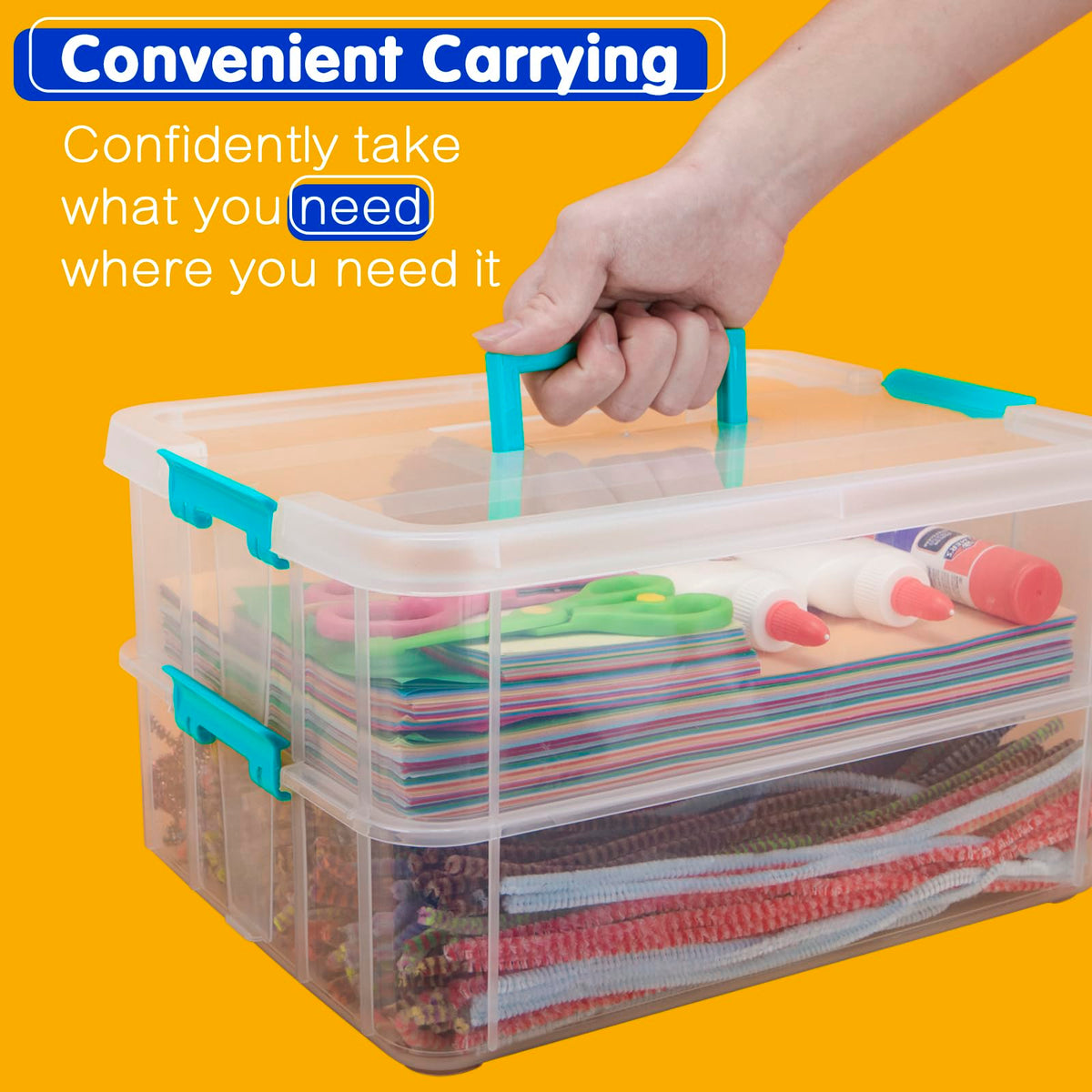 Creahaus 2 Layer Plastic Storage Containers with Lids, Multipurpose Clear Stack & Carry Box - image 4