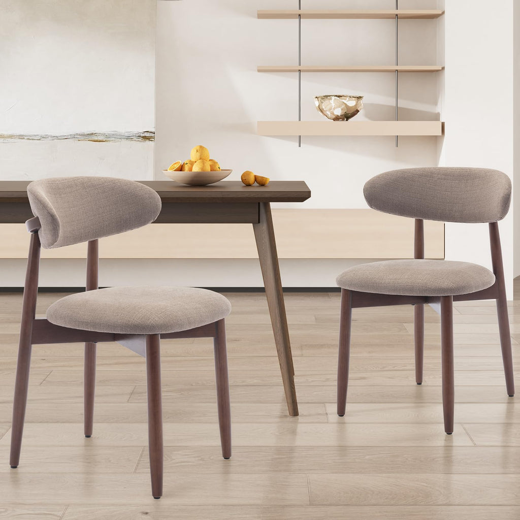 COLAMY Modern Dining Chairs Set with Wooden Legs – Upholstered Fabric Dining Room Chairs with Curved Backrest, Soft Cushion Seat
