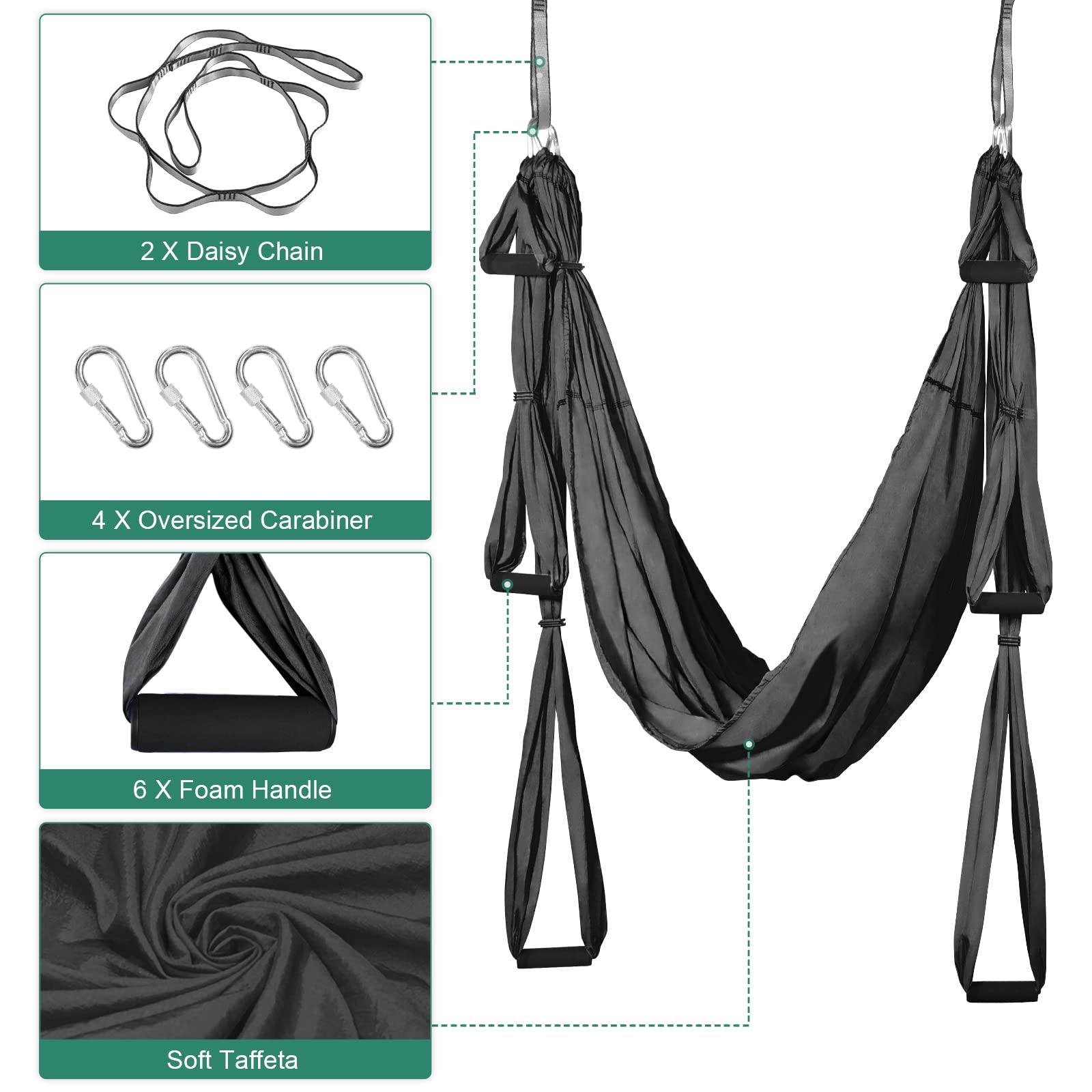 Leogreen Aerial Yoga Swing Set – 660lb Capacity Hammock Trapeze, Gray