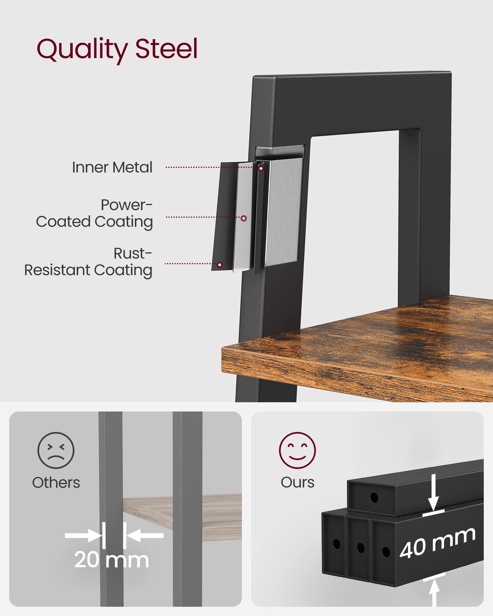 VASAGLE 4-Tier Industrial Ladder Shelf | Rustic Brown Bookshelf Rack