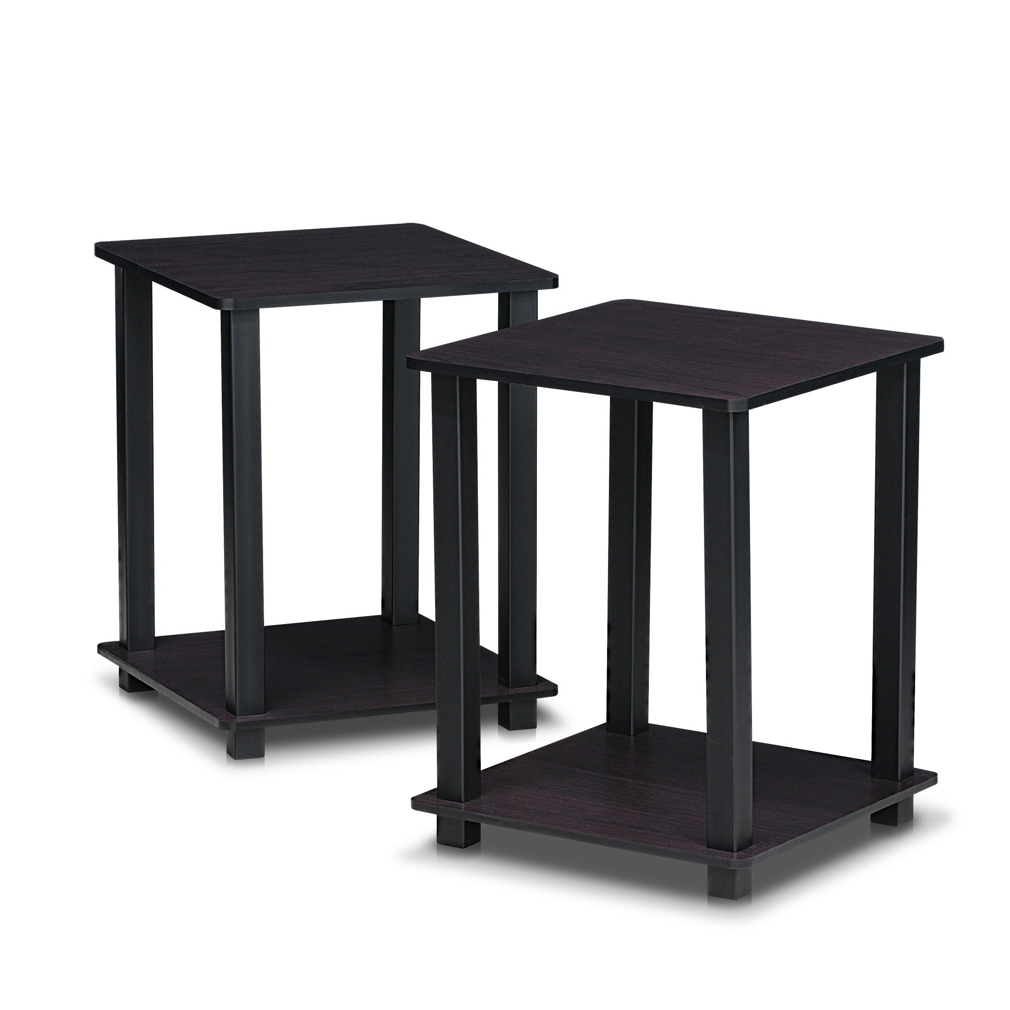 Furinno Simplistic 2-Tier Side Table Set of 2 | Dark Walnut Nightstand