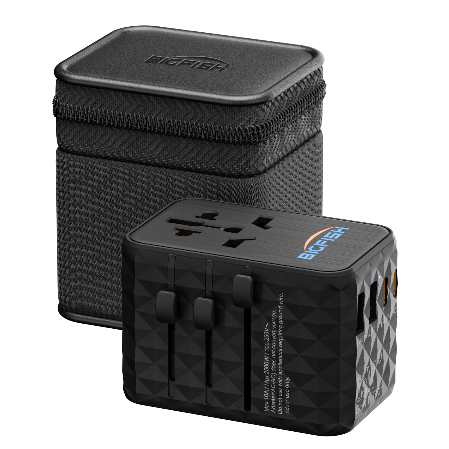 Bigfish Universal Travel Adapter – 65W USB-C PD Fast Charging
