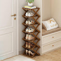 Kiss Me Bamboo Folding 7-Tier Narrow Tall Shoe Rack Portable Brown - image 1