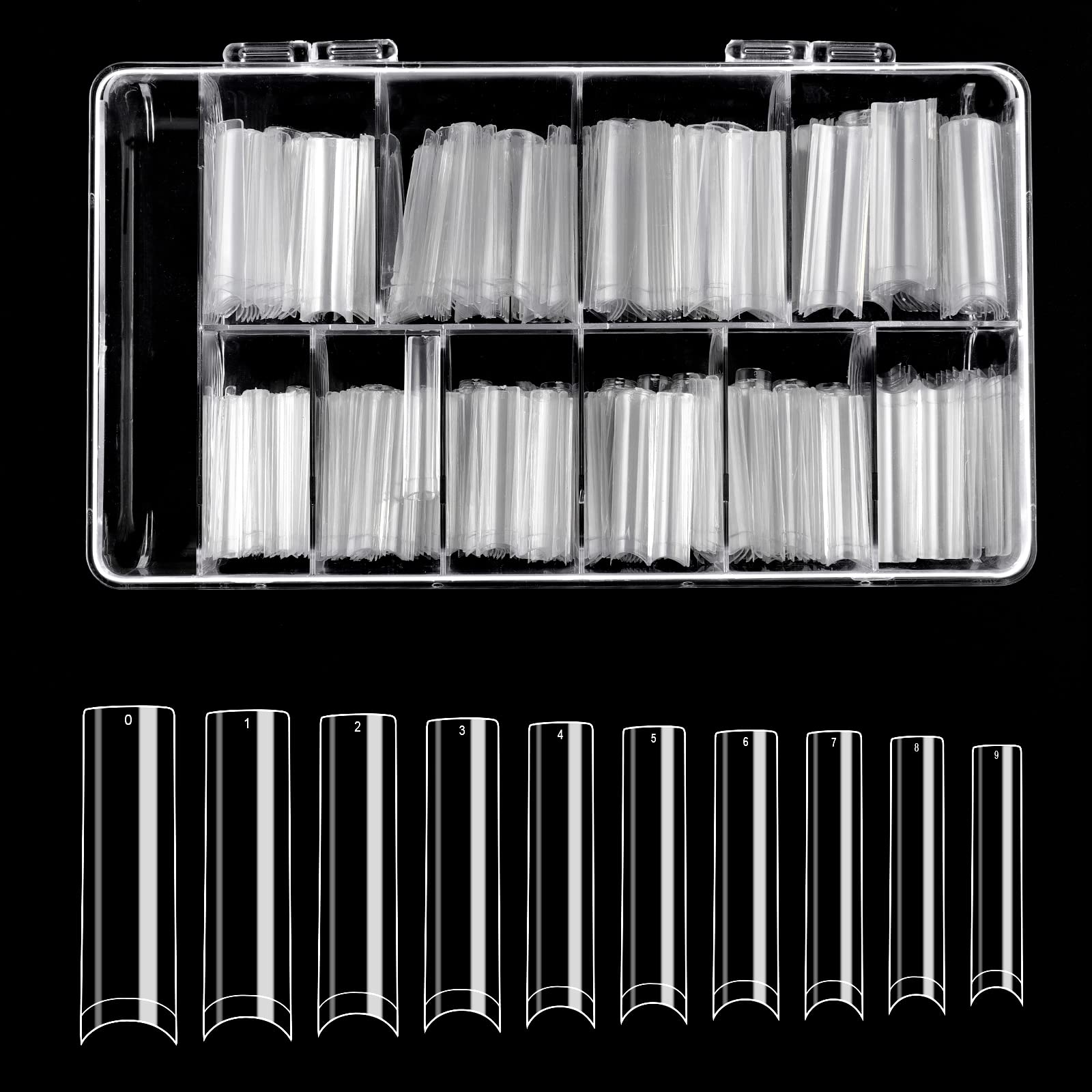 SAVITA 500pcs XXL Extra Long Clear Nail Tips – No C Curve Tapered Square