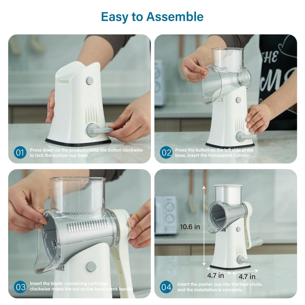ALEXPHY 5-in-1 Rotary Cheese Grater – Hand Crank Vegetable Slicer, White