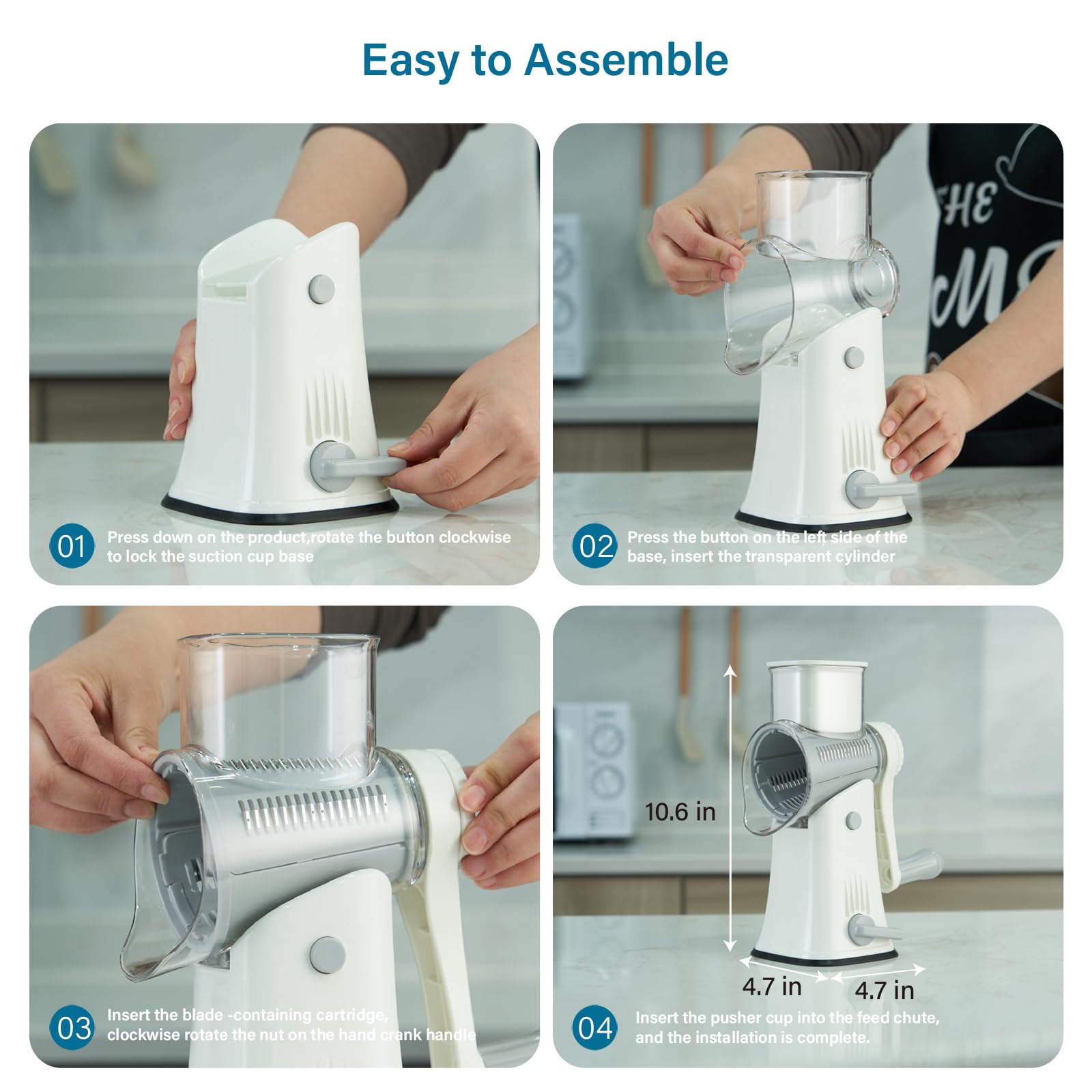 ALEXPHY 5-in-1 Rotary Cheese Grater – Hand Crank Vegetable Slicer, White