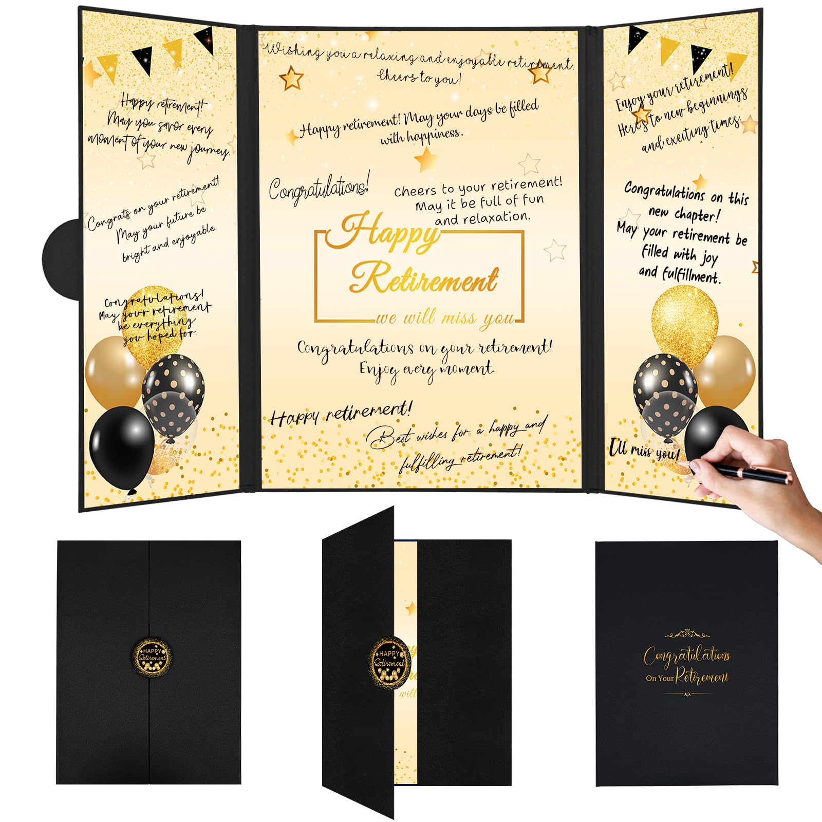 Happy Retirement Guest Book – Black & Gold Memory Keepsake