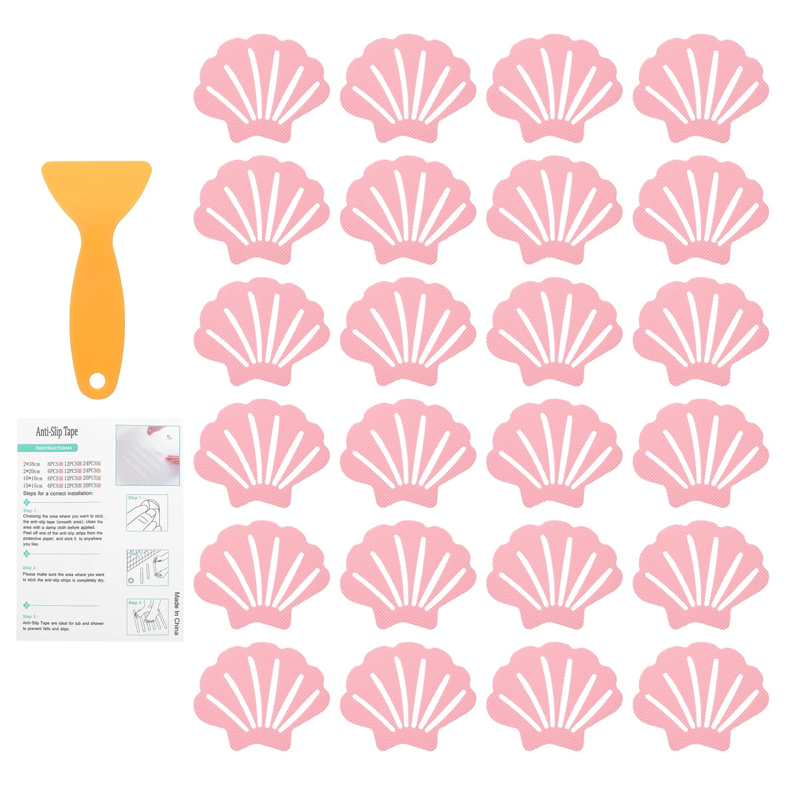 24Pcs Non-Slip Bathtub Stickers | Shell Shape PEVA Decals, Pink