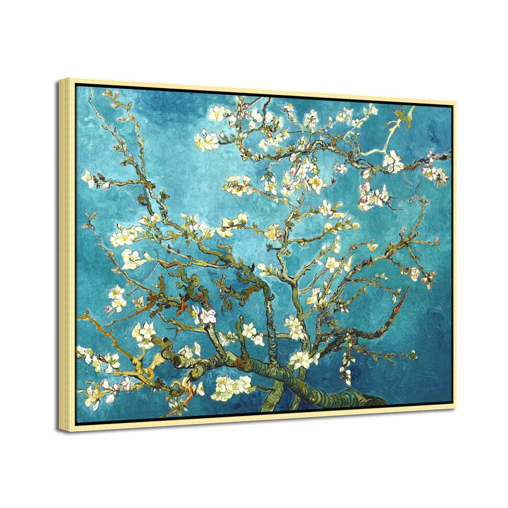 Wieco Art Van Gogh Almond Blossom Gold Framed Canvas Wall Art – 28x20