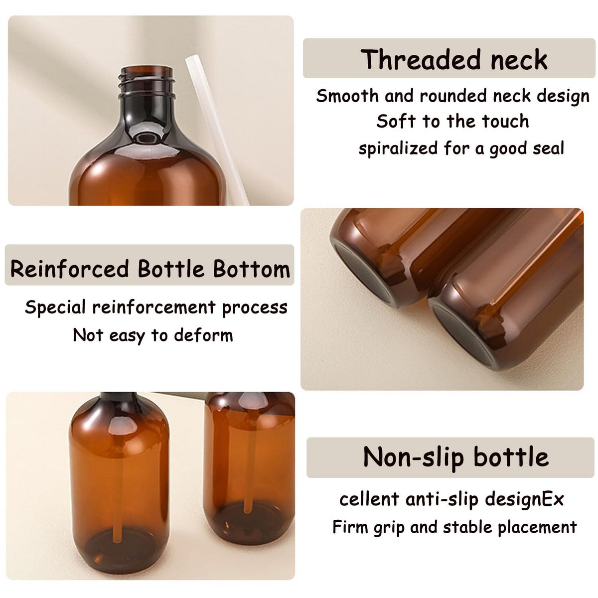 2 Package Shampoo Bottles With Pump, 500ml Brown Plastic shampoo bottles with pump