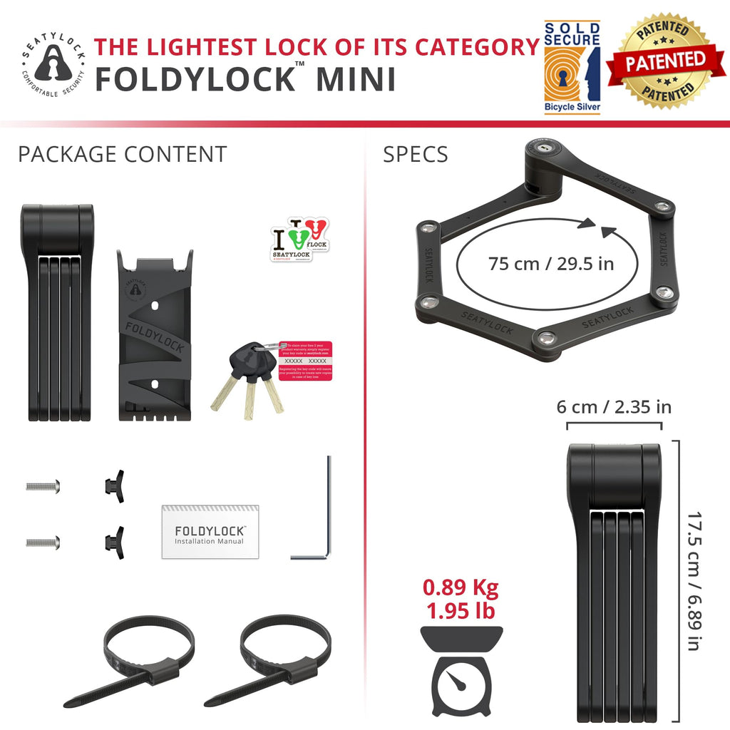FoldyLock Mini Folding Bike Lock – Heavy Duty High Security Key Lock