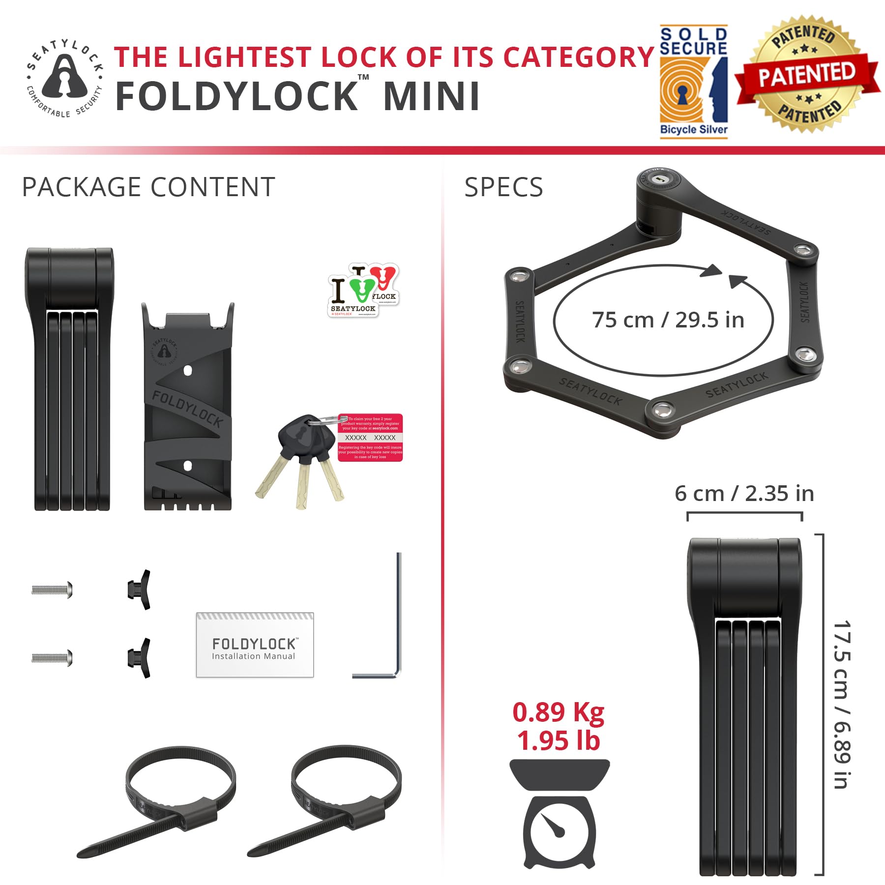 FoldyLock Mini Folding Bike Lock – Heavy Duty High Security Key Lock