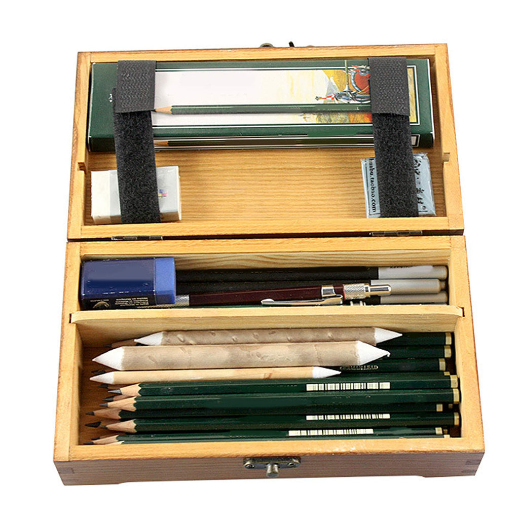 Hztyyier Wooden Pencil Case, Art Supplies Storage Organizer Box, 7.8 x 4.6 x 2.2 inches - image 2