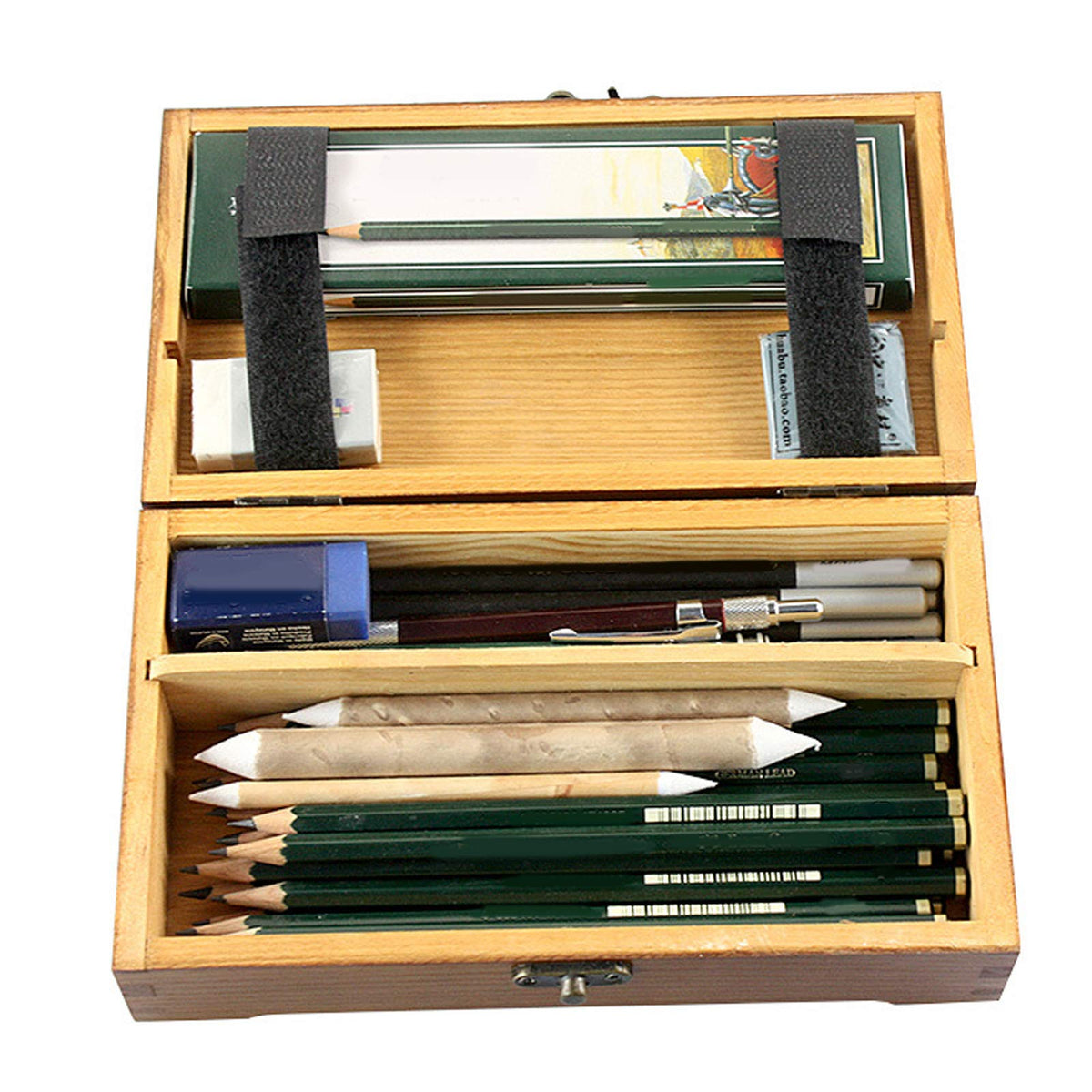 Hztyyier Wooden Pencil Case, Art Supplies Storage Organizer Box, 7.8 x 4.6 x 2.2 inches - image 2