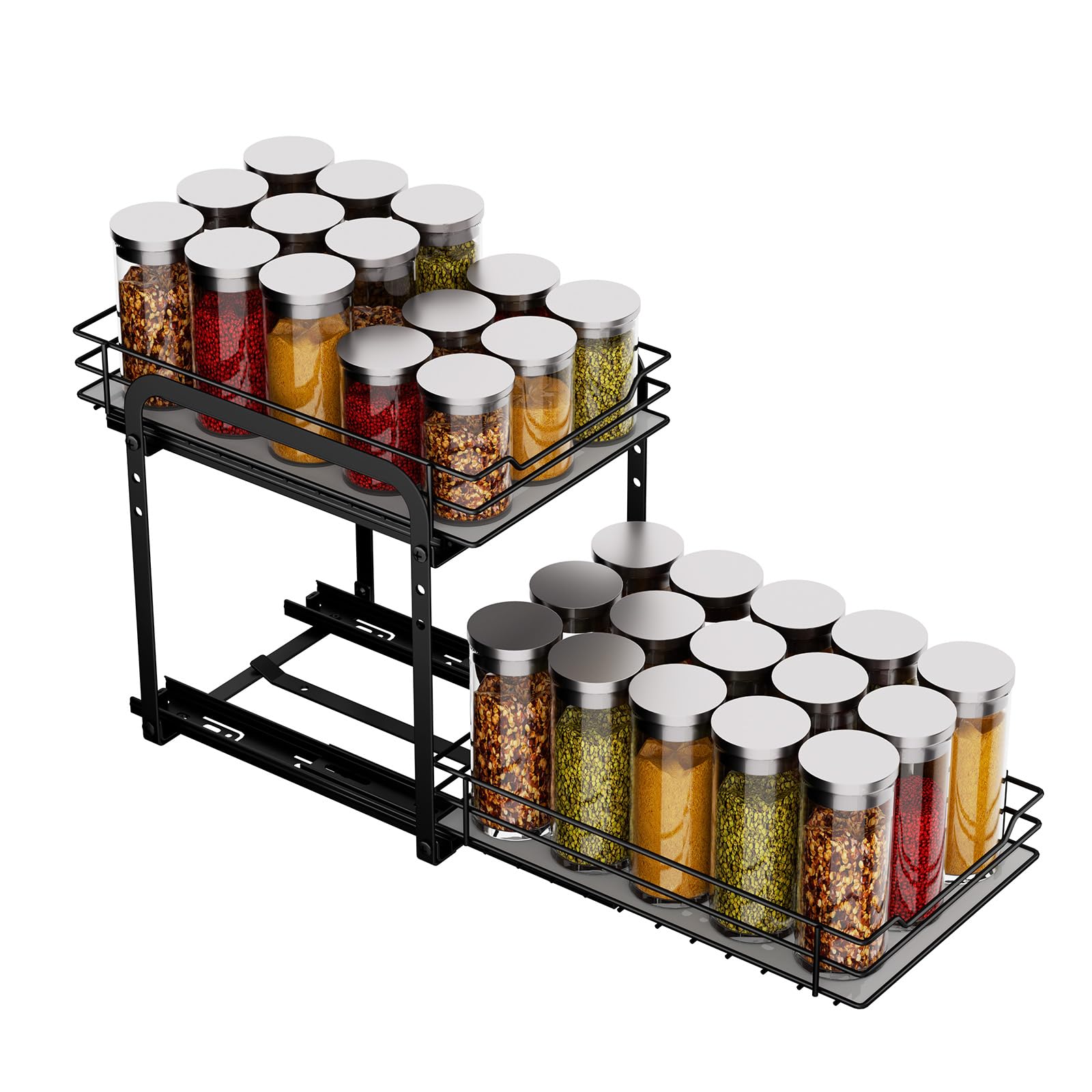 MAYZOLOP 2-Tier Pull Out Spice Rack – Adjustable Metal Kitchen Organiser
