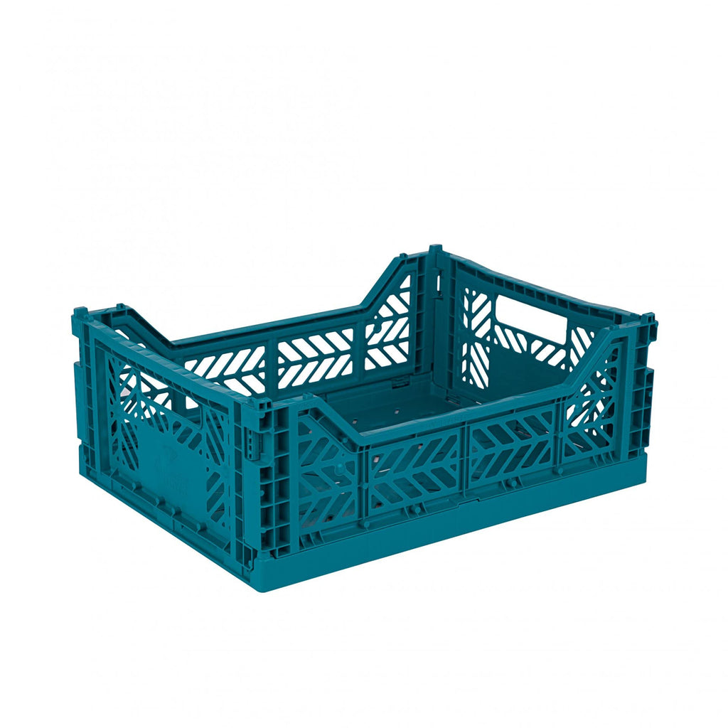 AYKASA Folding Crate, Sturdy Folding Crate, Plastic, Stackable, Peacock Green, Midi 40 x 30 x 14 cm