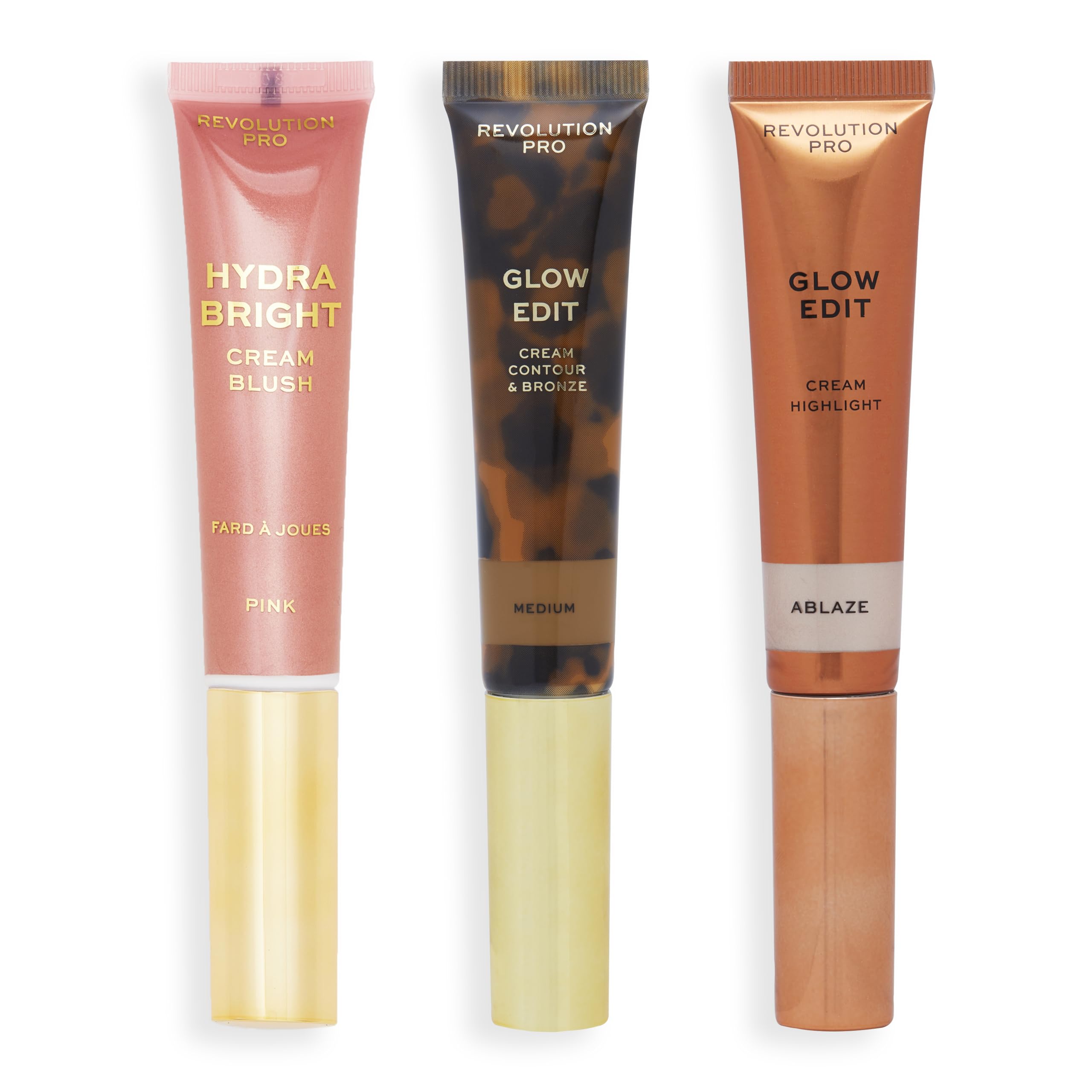 Revolution Pro Cream Face Wand Trio – Contour, Blush & Highlight Set, Medium