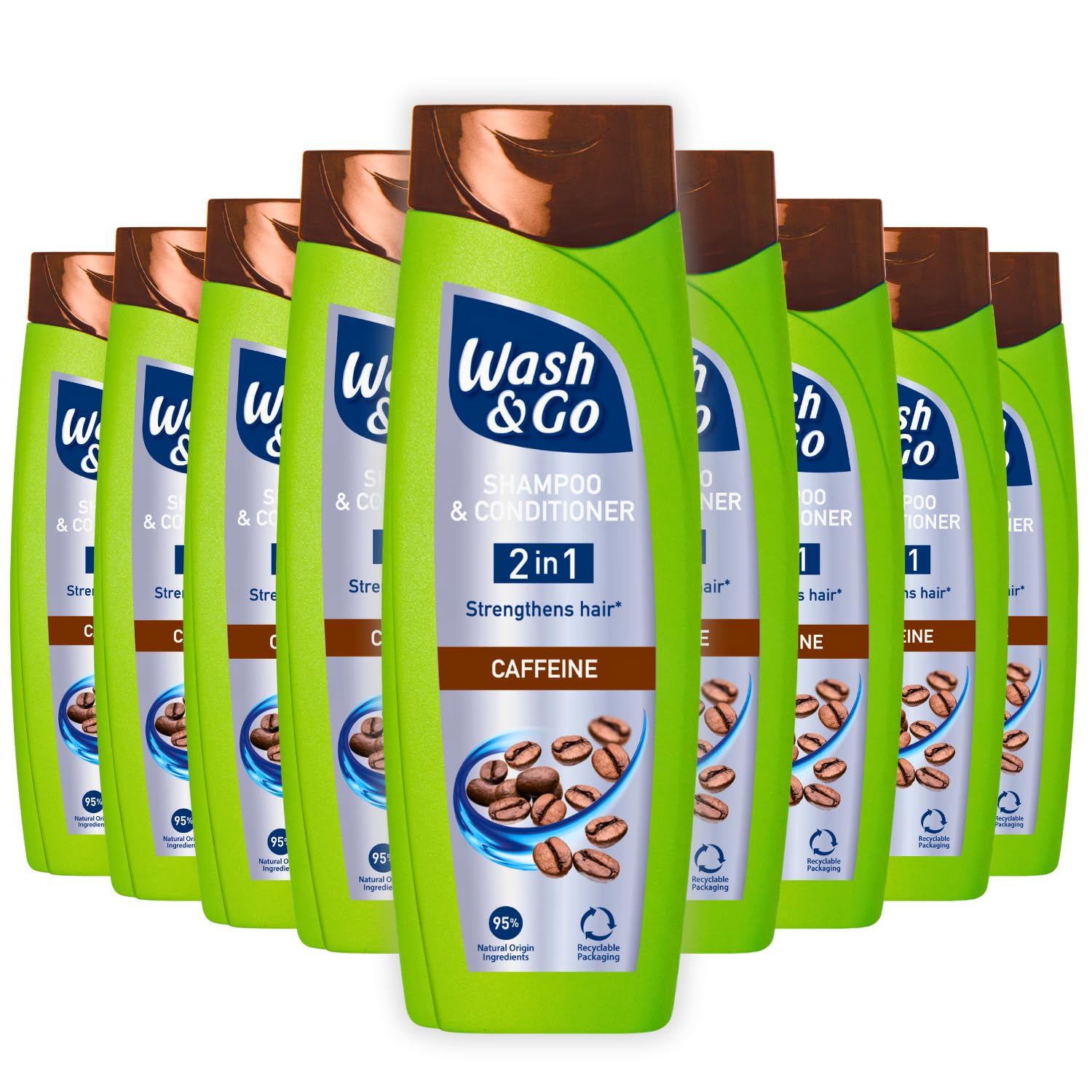 Wash & Go Caffeine 2 in 1 Shampoo & Conditioner - Strengthening Bulk Pack x 9