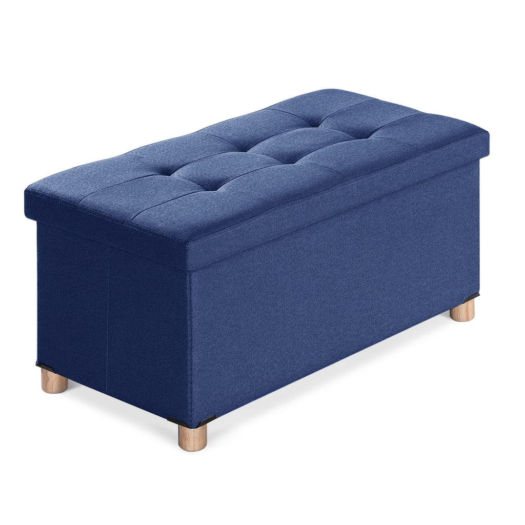 BRIAN & DANY Ottoman Storage Box with 4 Wood Legs, Linen Storage Ottoman for Living Room, Blue, 76 x 38 x 38 cm - image 1