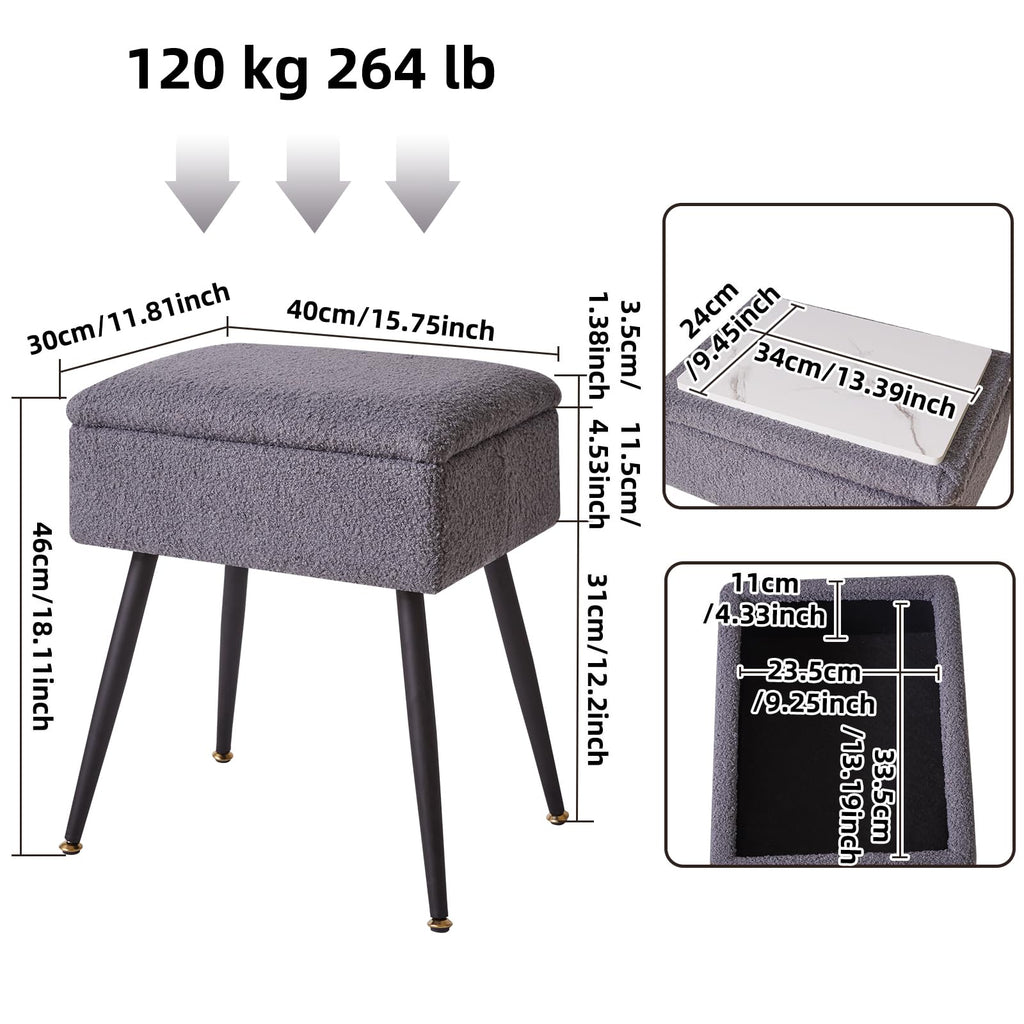 Aibiju Faux Teddy Fur Vanity Stool with Storage | Ottoman with Metal Legs
