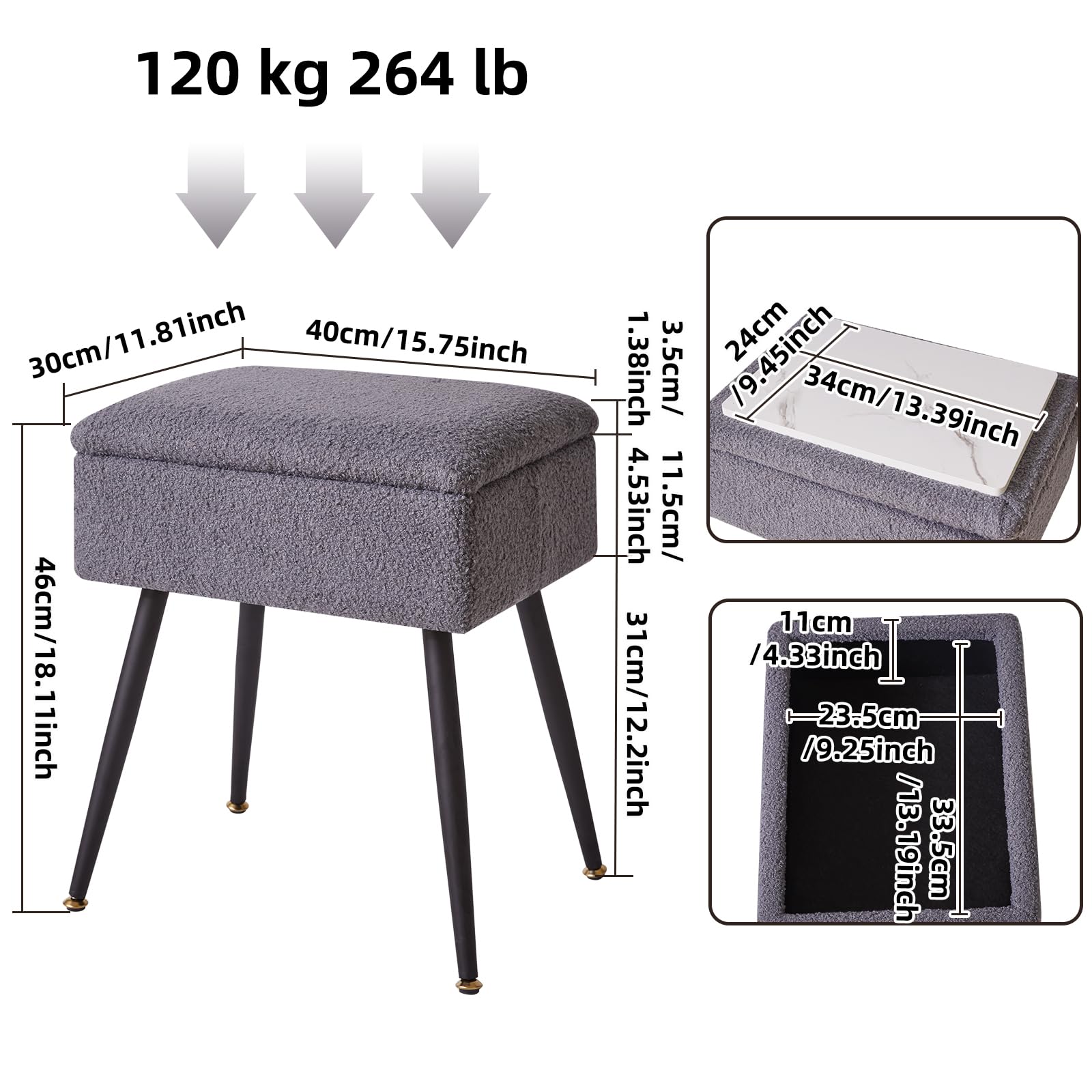 Aibiju Faux Teddy Fur Vanity Stool with Storage | Ottoman with Metal Legs