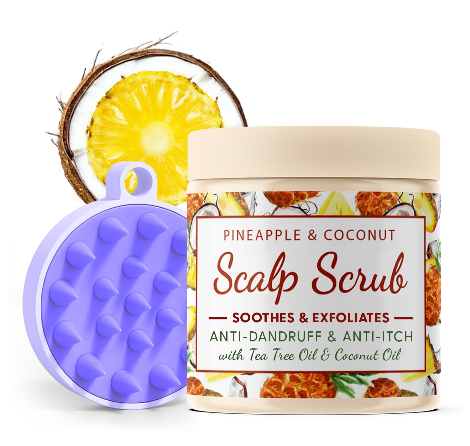 CalmGrace Scalp Scrub & Silicone Brush Set | Tea Tree & Coconut Oil