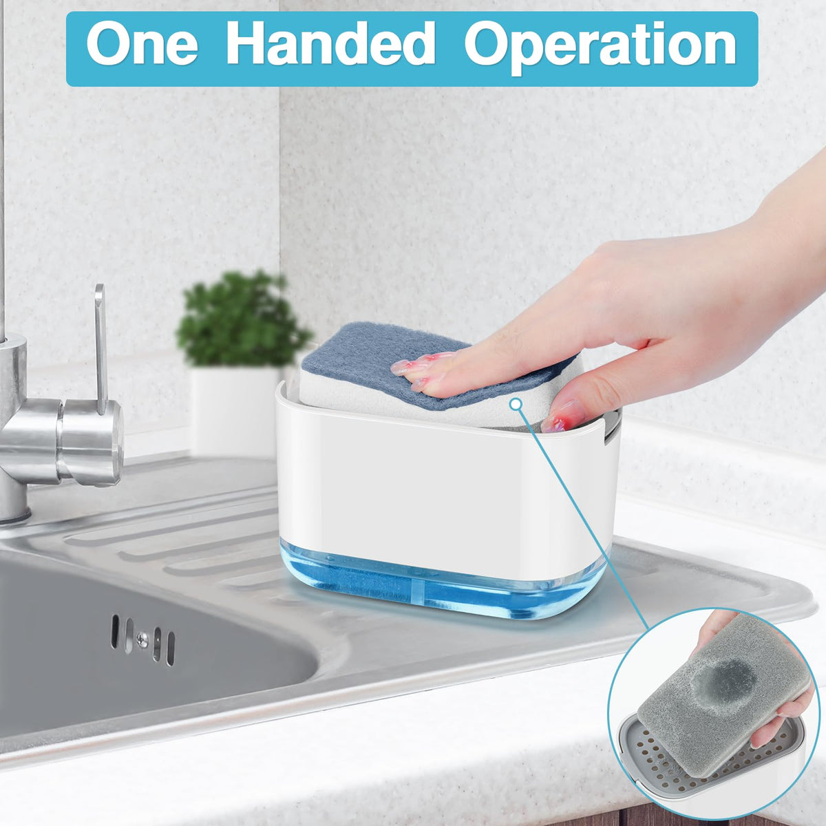 Alyvisun 2 in 1 Soap Dispenser, Dish Soap Dispenser with Sponge Holder - image 2