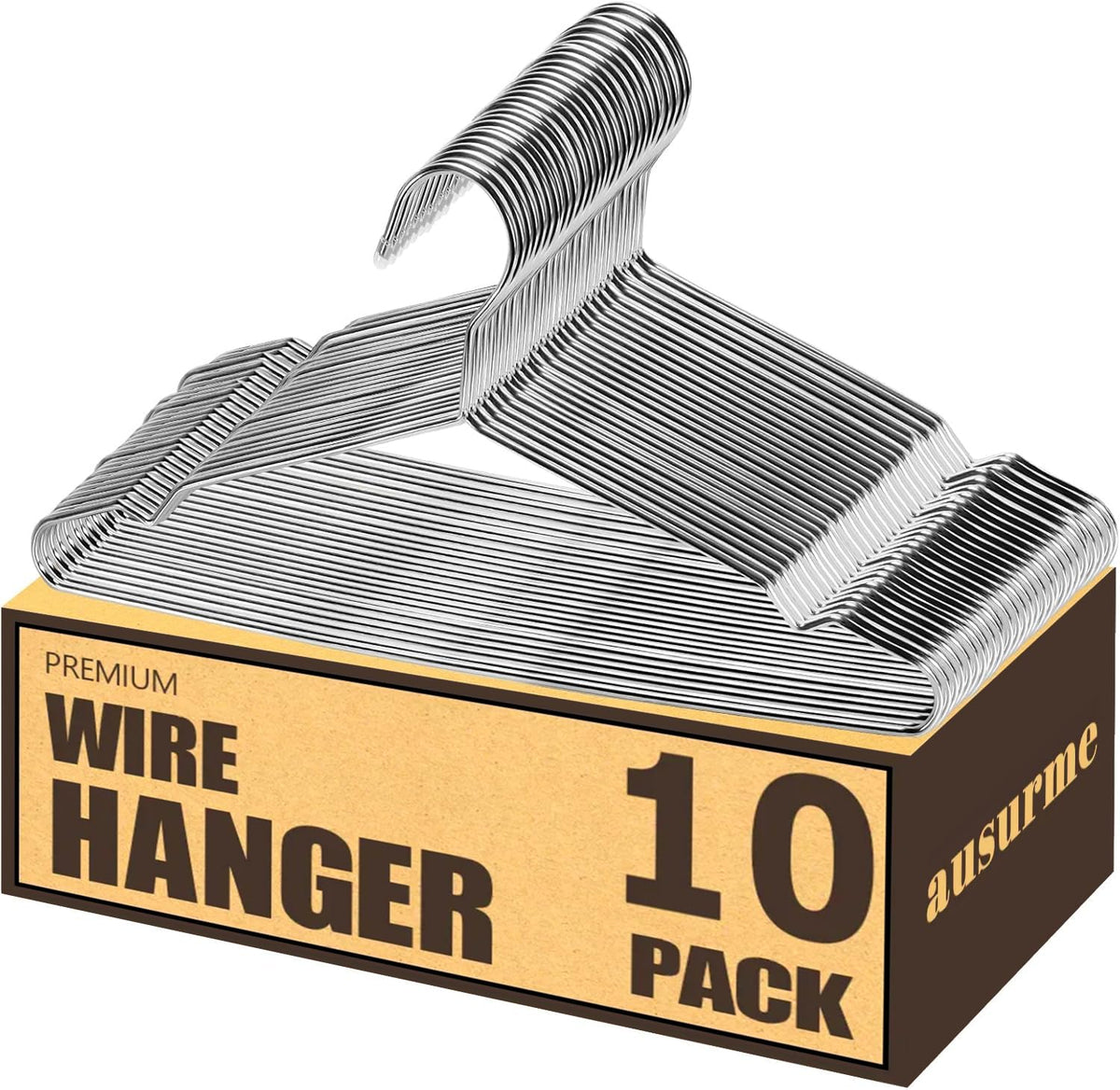 ausurme 10 Pack Wire Hangers, 16.5 Inch, Silver, Stainless Steel - image 1