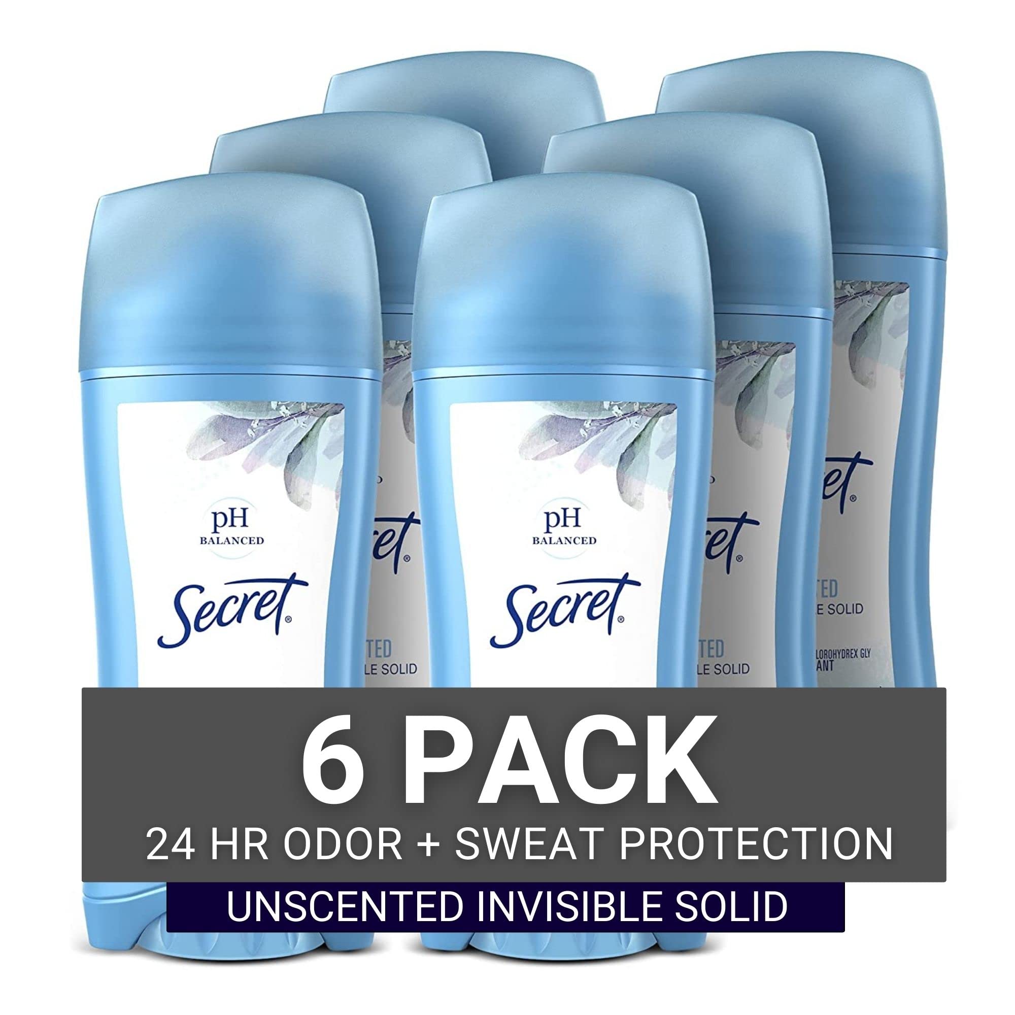 Secret Unscented Invisible Solid Antiperspirant Deodorant - 6 Pack