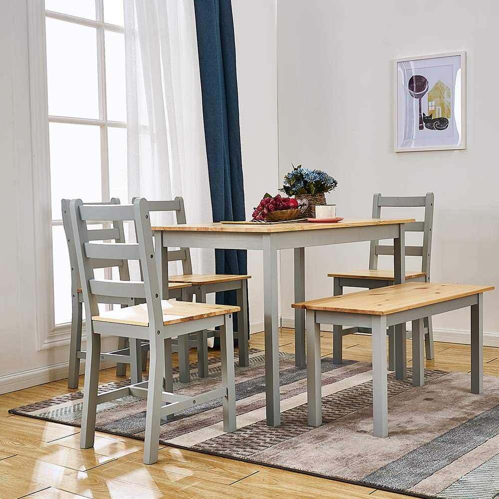 Panana Wooden Pine Dining Table with 4 Chairs in Choice of Colors Dining Room Furniture Set Grey Pine