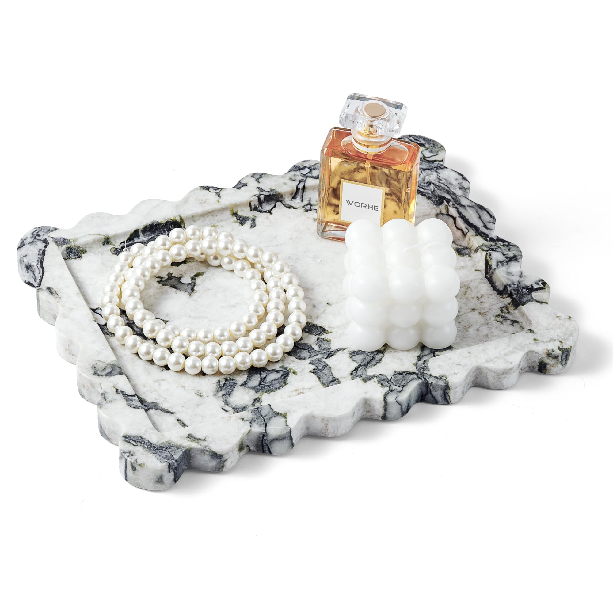 WORHE Calacatta Viola Marble Vanity Tray – Scalloped Jewelry Organizer