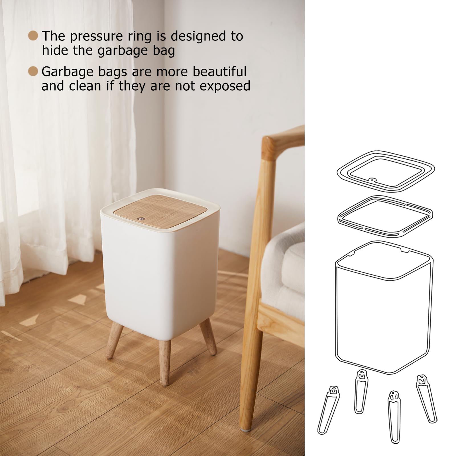 U2PICK 10L Slim Trash Can with Lid – Modern Dog Proof Waste Bin