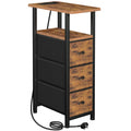 LOAKEKEL Slim Bedside Table with Charging Station and 3 Fabric Drawers
