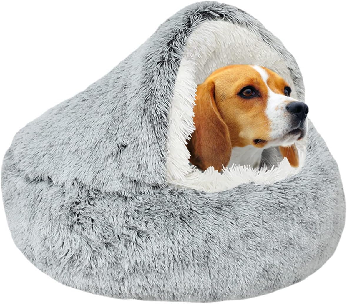 SUOXU Calming Cat Bed | Hooded Plush Anti-Anxiety Cave for Small Dogs