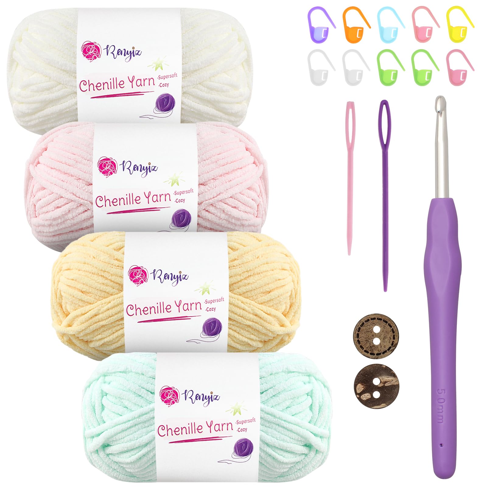 Chunky Chenille Yarn – 4x50g Soft Fluffy Wool for Crochet