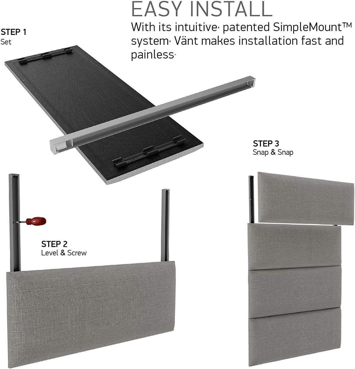 VANT Upholstered Headboards - Accent Wall Panels - Packs of 4 - Easy to Install - Single & Double bed Size 91cm Wide, Plush Velvet Black - image 5