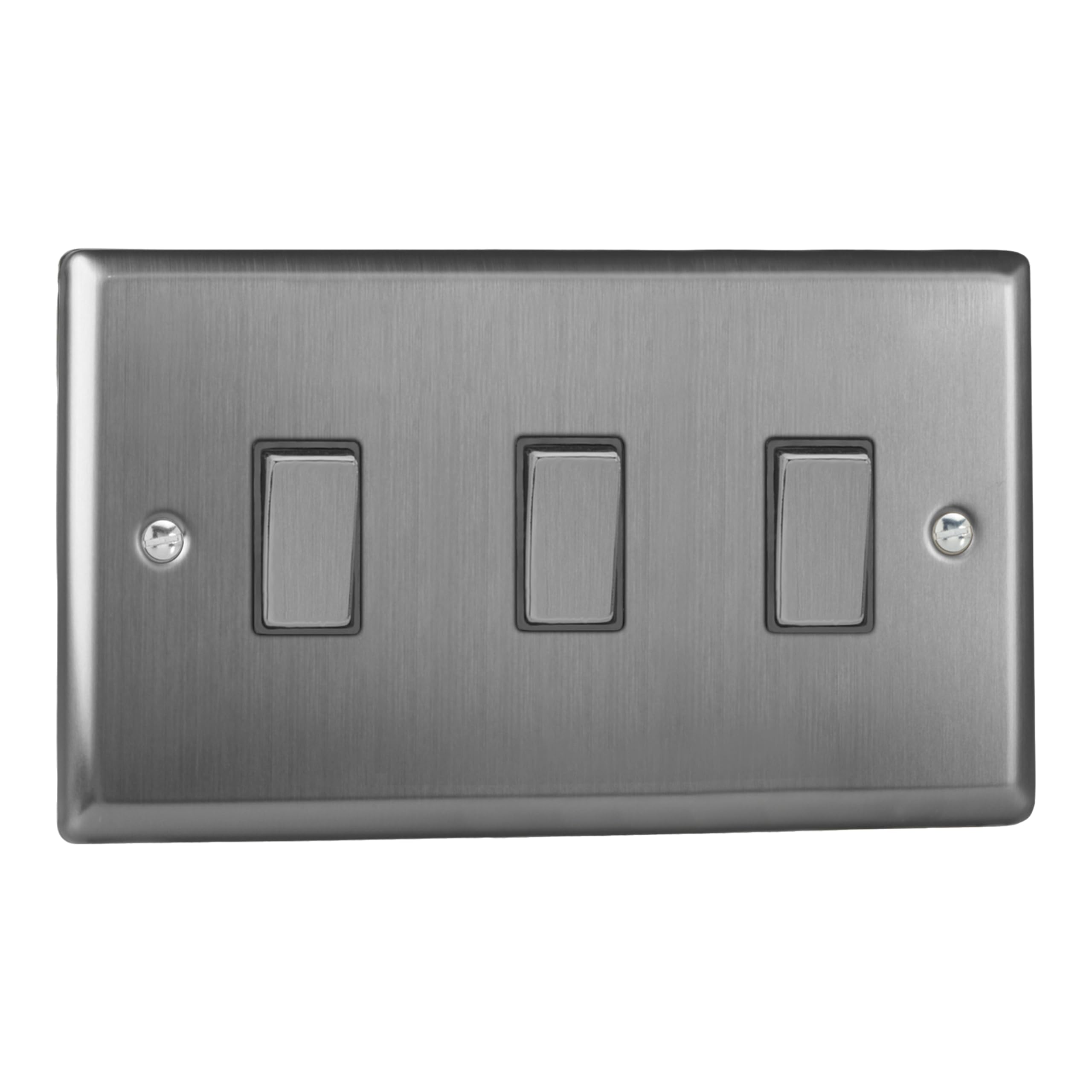 Varilight Triple 2-Way Light Switch – Brushed Steel Classic Plate