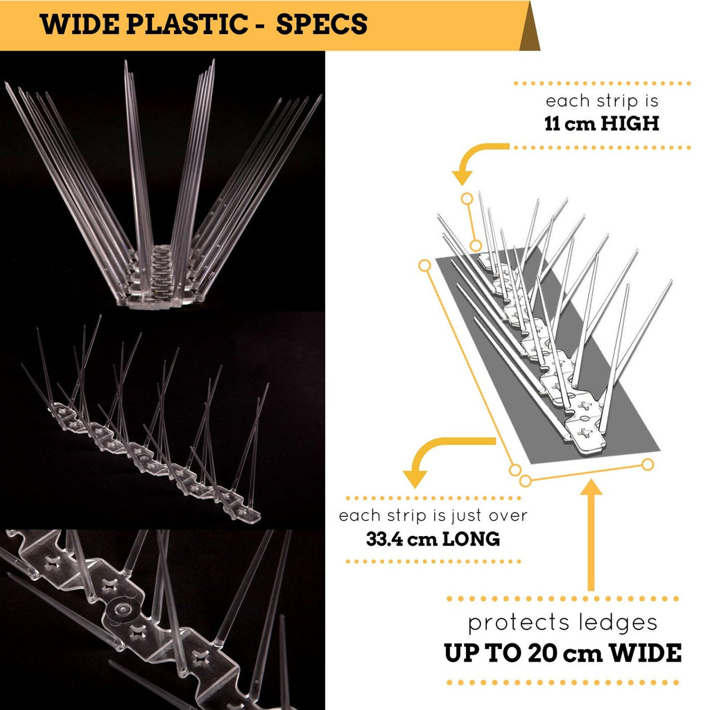 Defender Wide Plastic Bird Spikes - 15m Pigeon Deterrent Kit with Glue