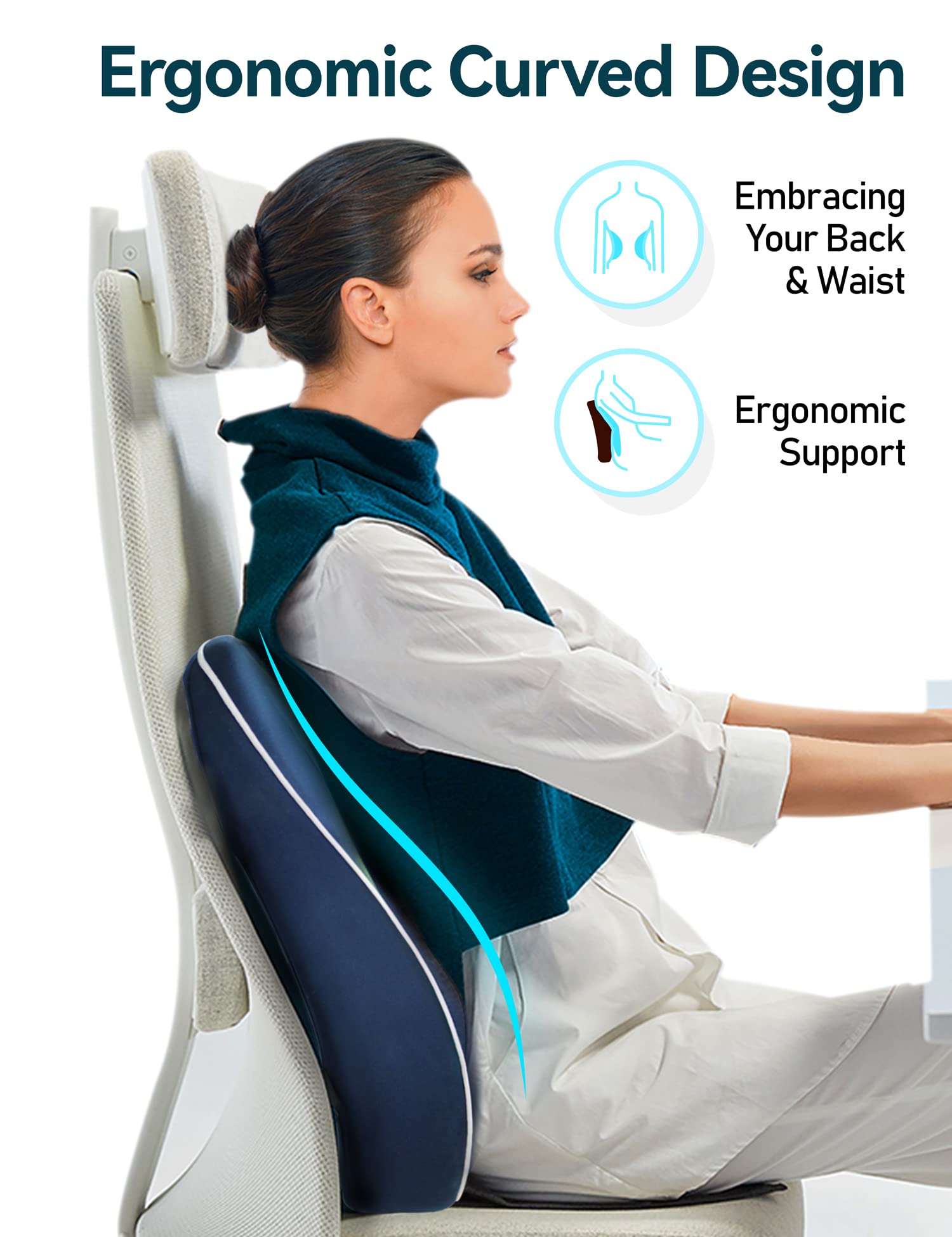 Travel Ease Memory Foam Lumbar Support Cushion for Office Chairs - Dark Blue