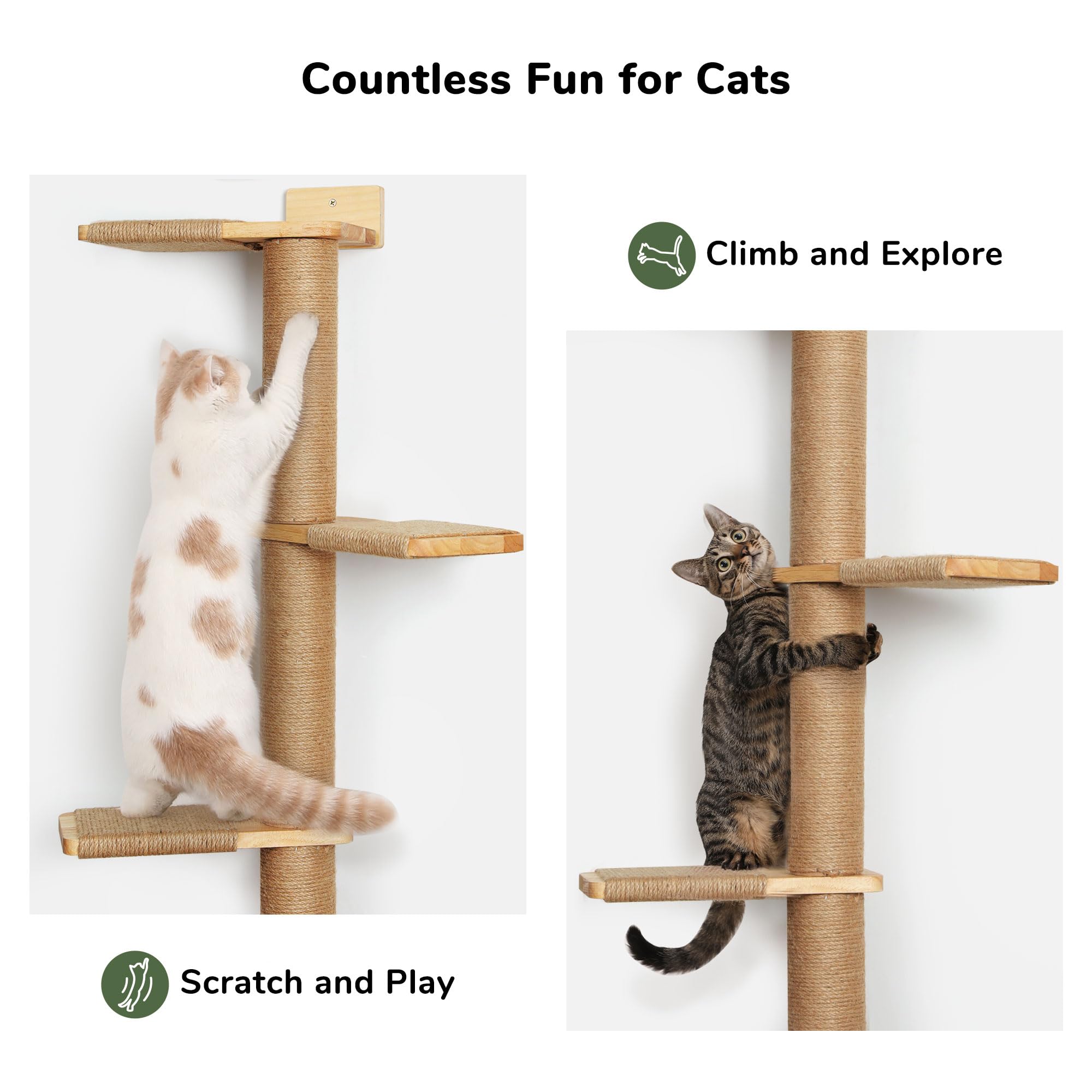 FUKUMARU Tall Cat Tree | 5-Tier Floor to Ceiling Wall-Mounted Wood Tower
