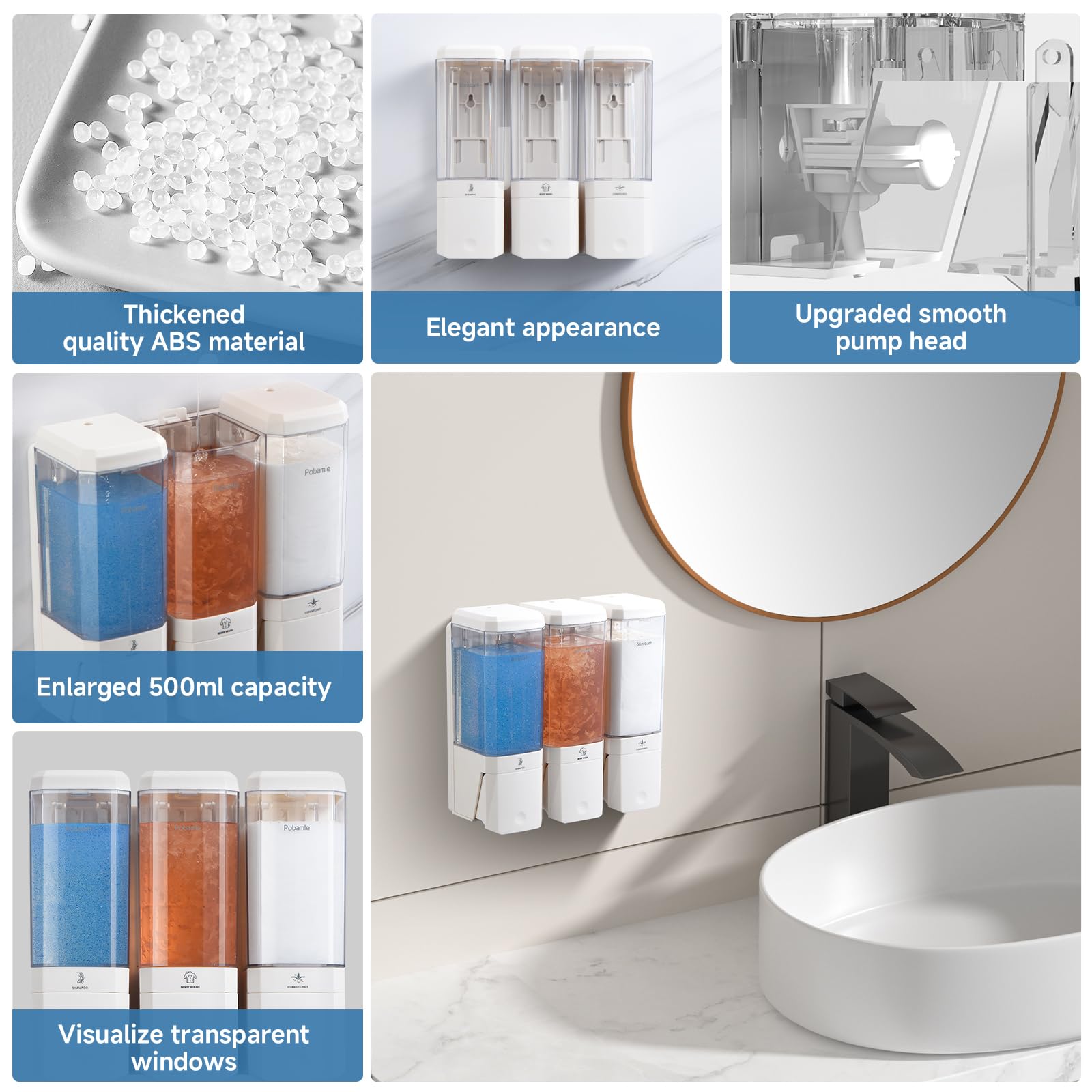 Jolof Store Wall Mounted Shower Soap Dispenser | 3-Chamber No-Drill ABS