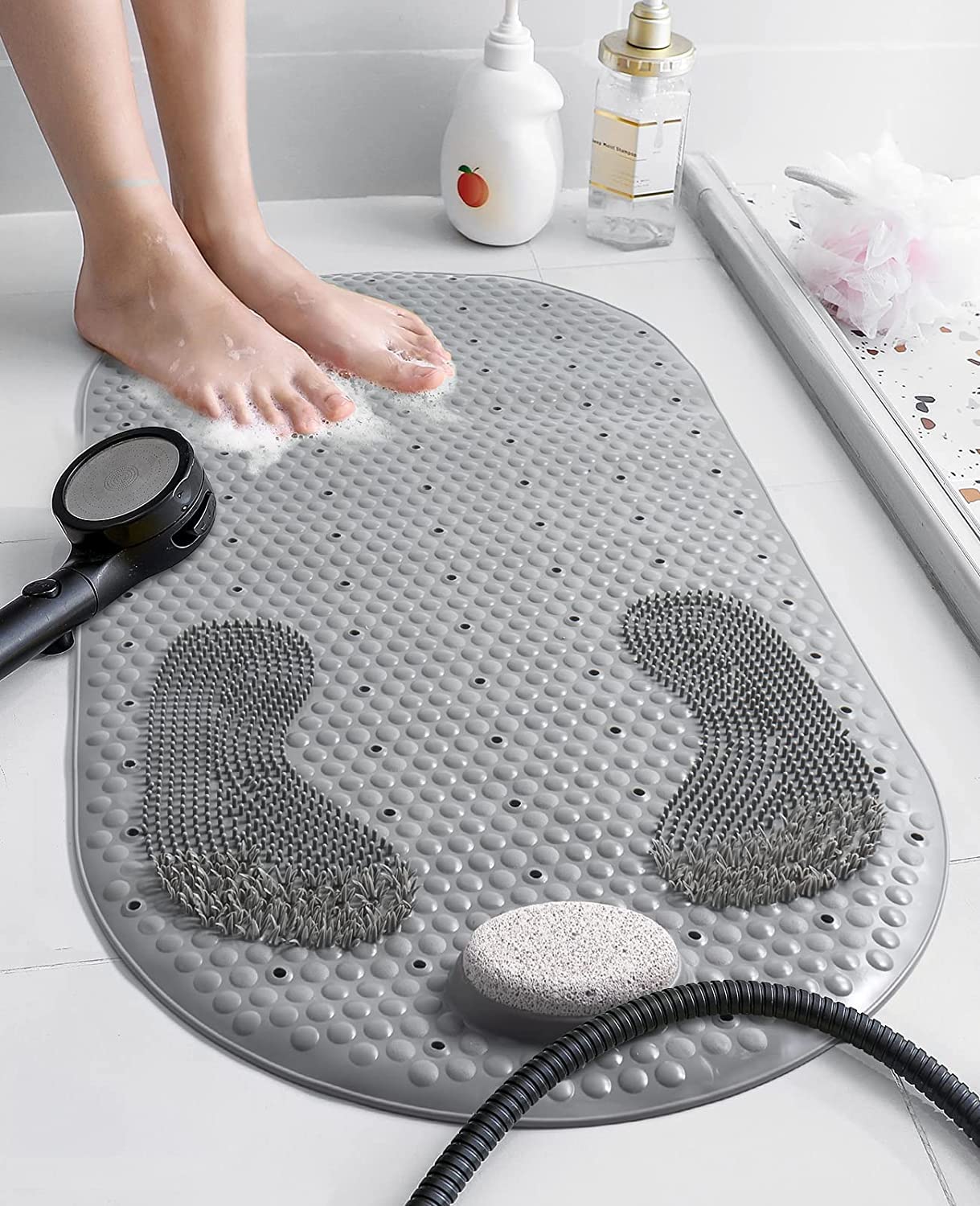 Non-Slip Shower Mat with Foot Scrubber and Pumice Stone – TPE