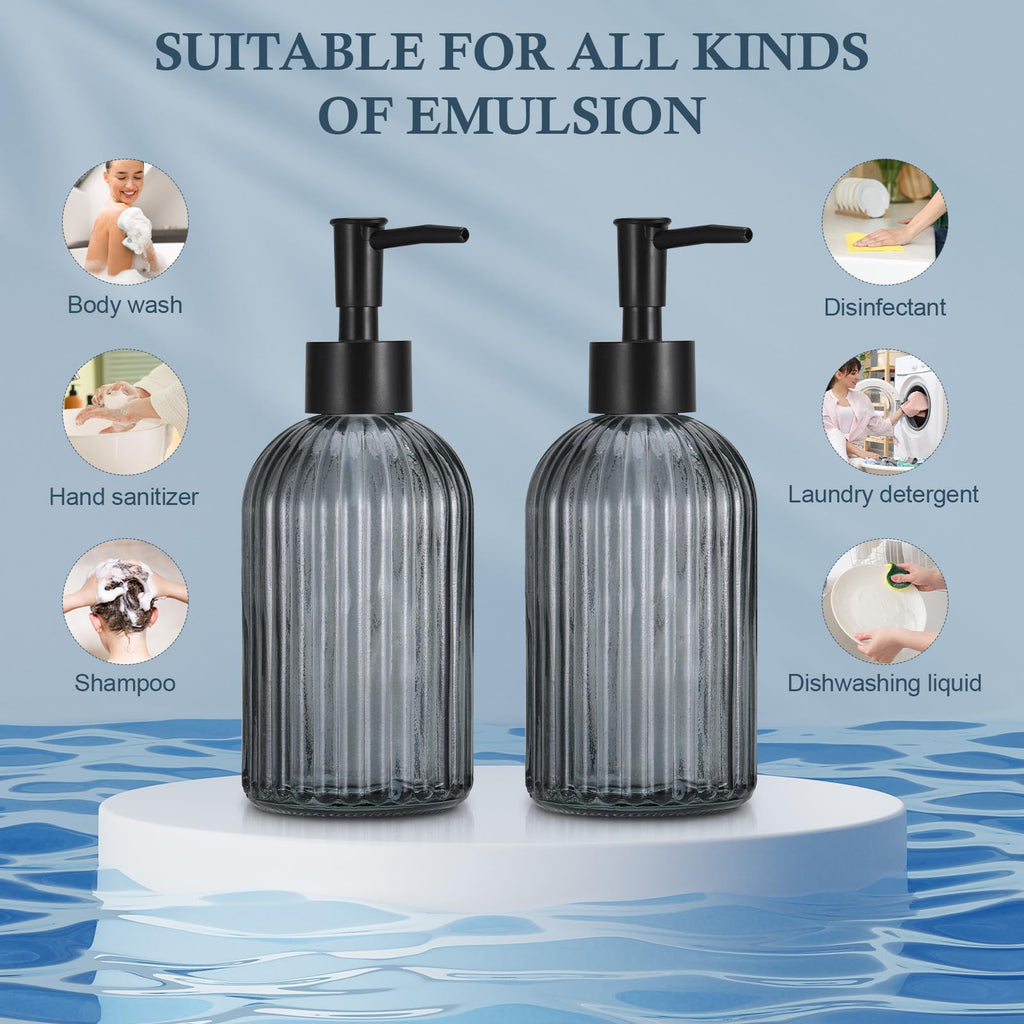 Hejo 2 Pcs 400ml Glass Soap Dispenser with Black Pump - image 5