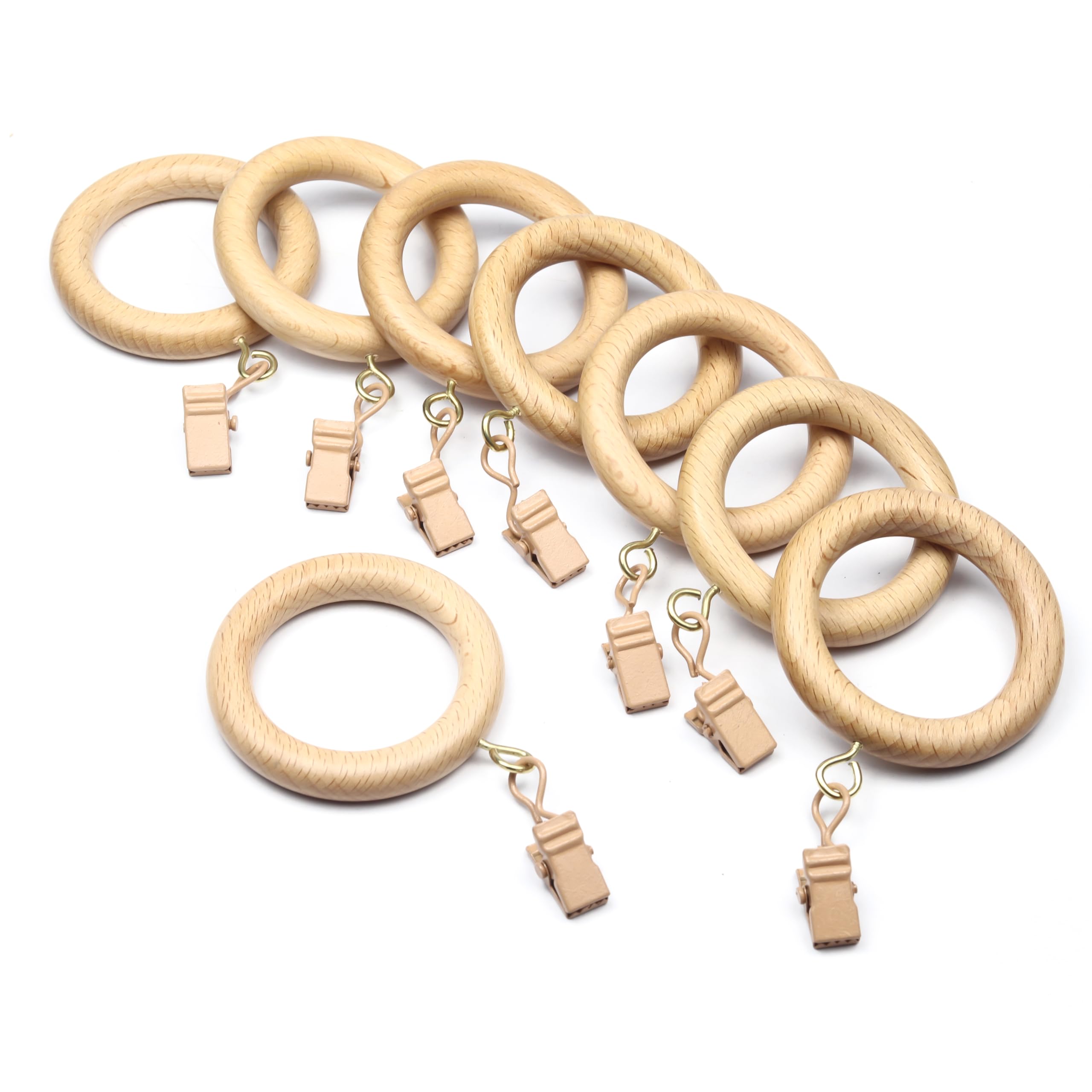 Rosewood Curtain Rings with Clips - 12 Pack for 1-1.5" Rods